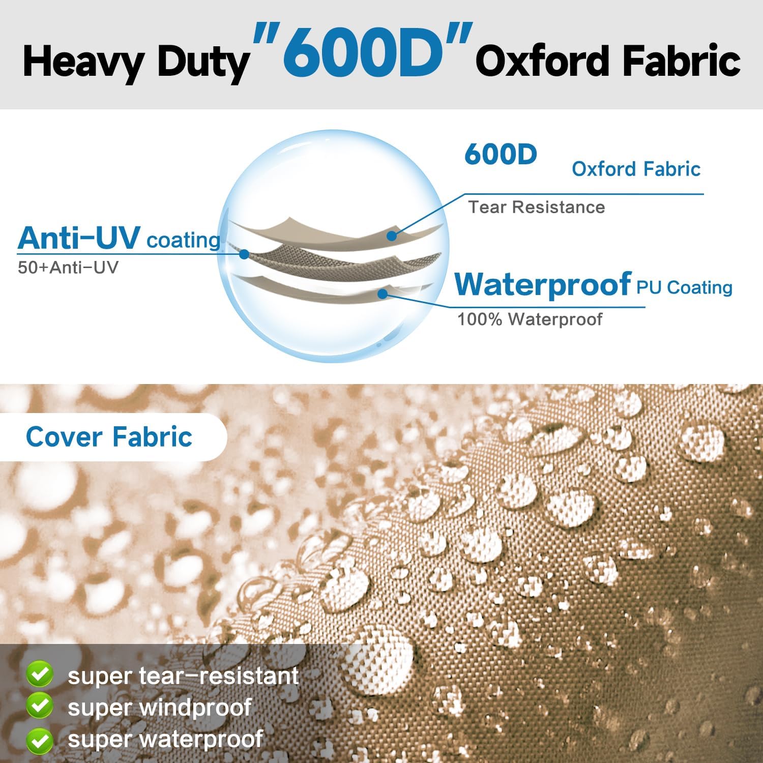 Thumbnail 1 de 5th Wheel Cover for 34'-37' RV (600D Oxford Fabric, Two-Color Design) with Heavy-Duty Waterproof Protection