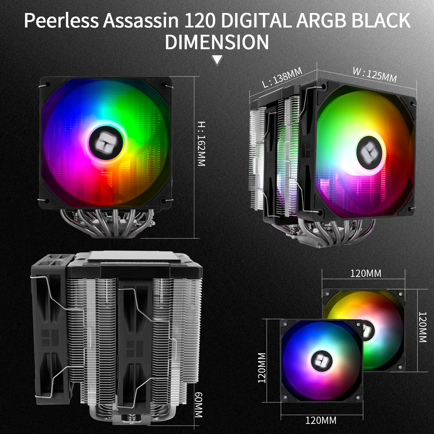 Thumbnail 6 de TR Peerless Assassin 120 Digital ARGB Black CPU-Kühlung – Dual 120 mm PWM Lüfter, ARGB Display, Intel LGA1700/1851/115X & AMD AM4/AM5