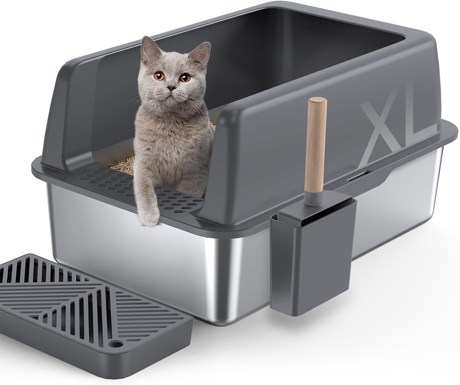 Detalle de Gimars XXL Bac à litière inox 37L 🐾