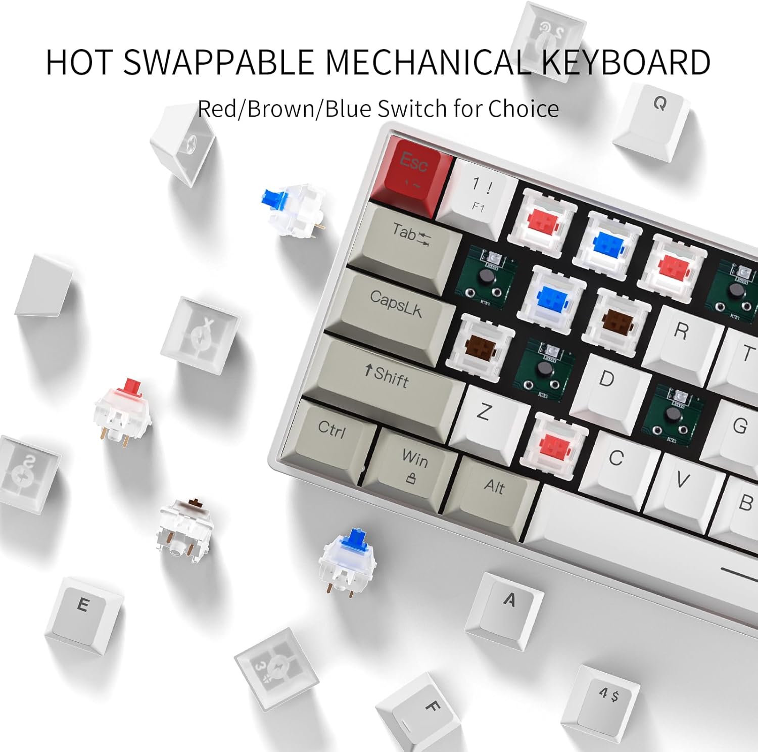 Thumbnail 3 de Newmen GM610 Gaming Mechanische Tastatur (60 %) mit Hot-Swap, RGB und Bluetooth 3.0/5.0 – Rot