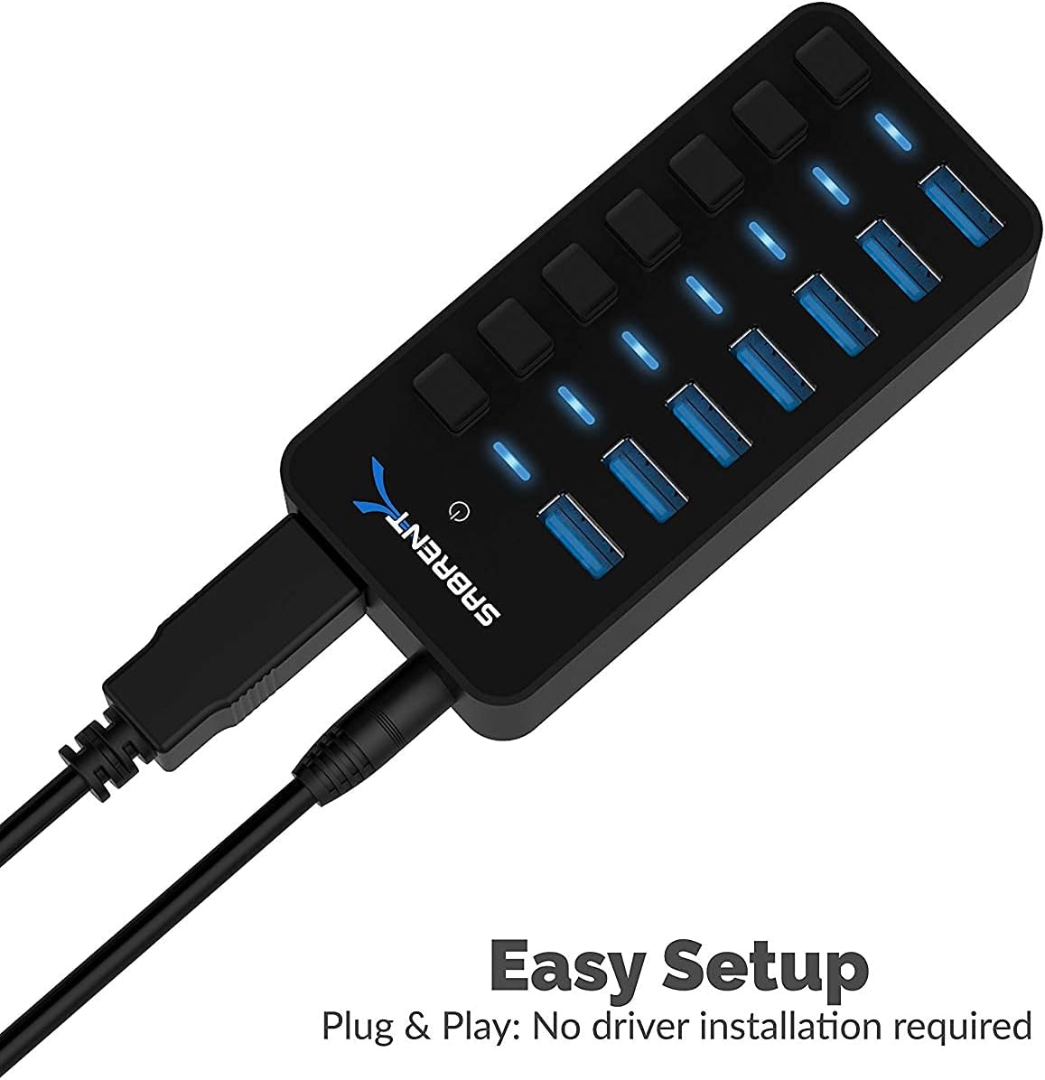 Thumbnail 2 de SABRENT Hub USB alimenté 7 ports 5 Gbps (HB-BUP7) avec interrupteurs et LED