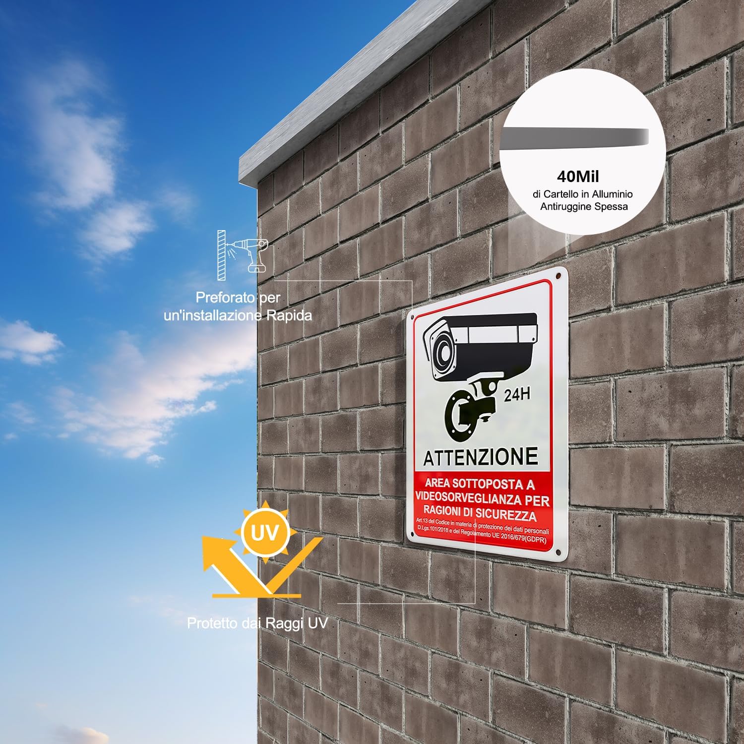 Thumbnail 2 de REIGY cartello area videosorvegliata in alluminio da esterno 18x25 cm, set da 2