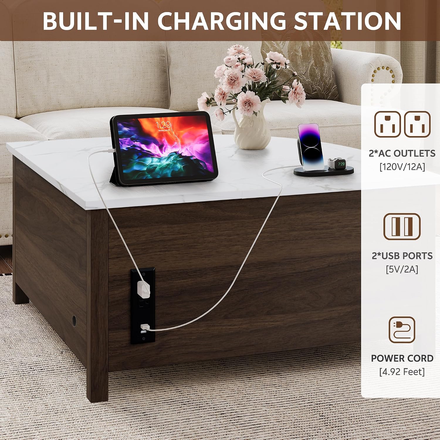 Thumbnail 3 de Homiflex Lift-Top Coffee Table, 35.4-Inch