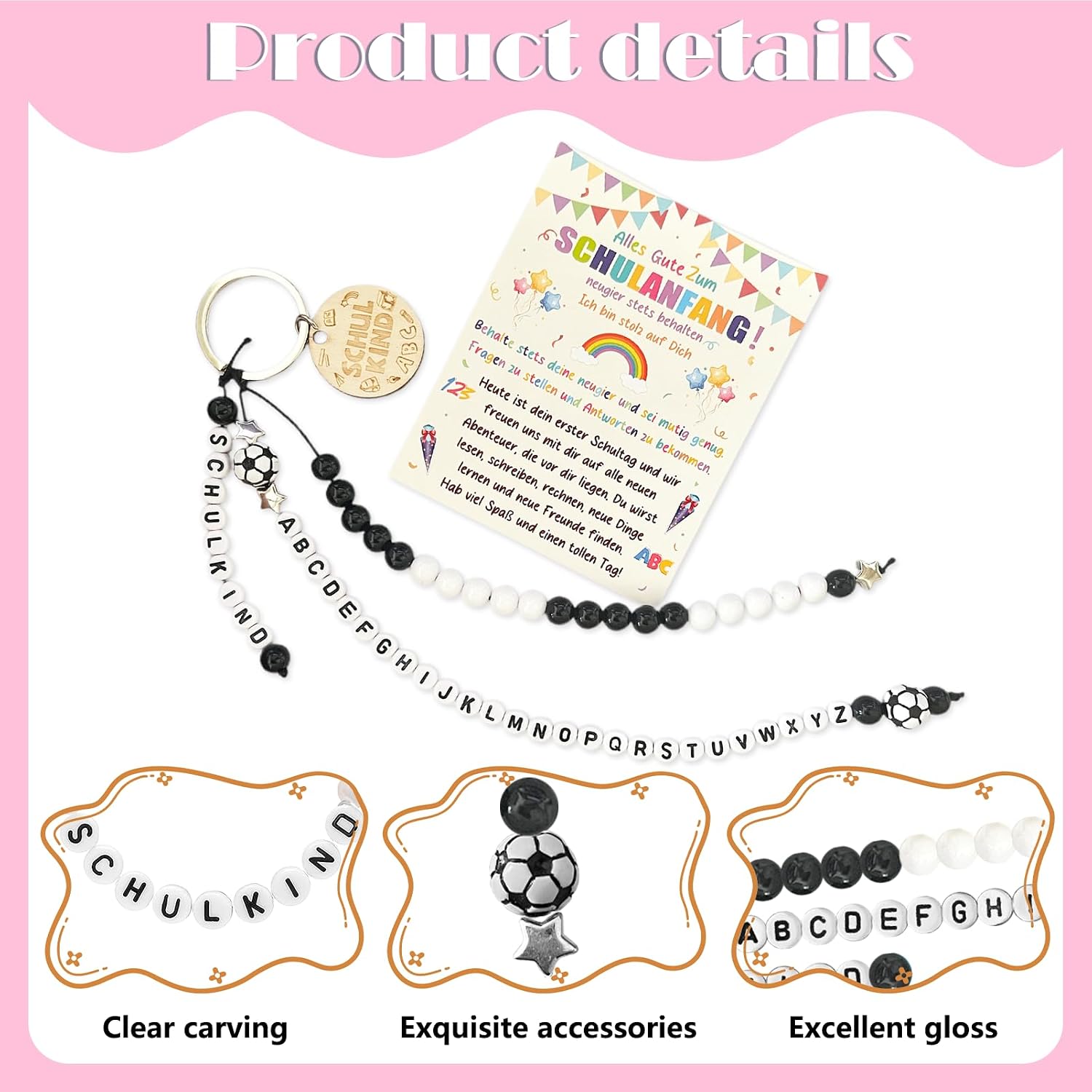 Detalle de UTEFIF Schulkind Geschenk – Rechenkette Schultüte mit Schulanfang Glücksbringer plus Grußkarte (schwarz)