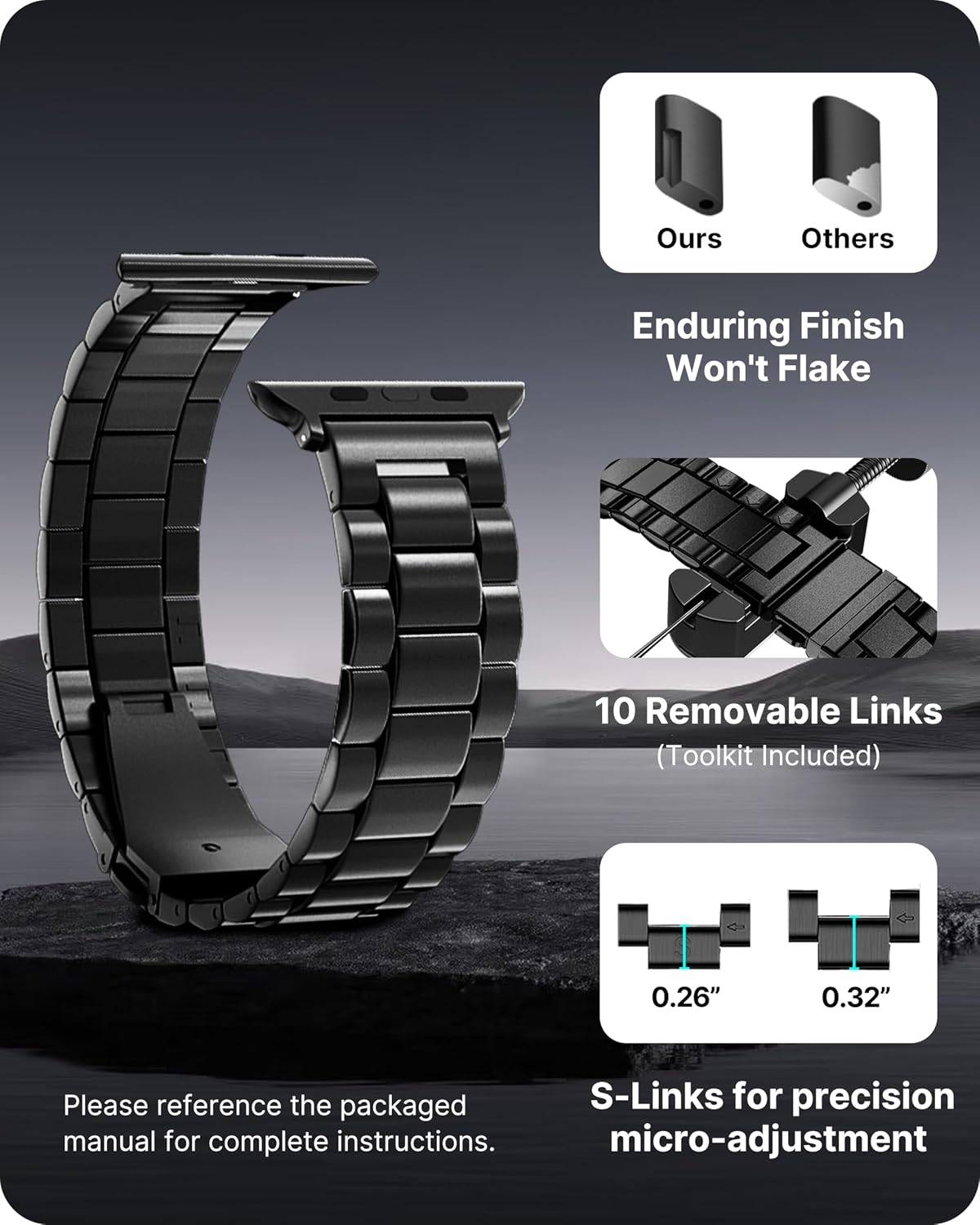 Detalle de Fullmosa Metal Strap for Apple Watch Ultra 3/2/1 49mm with TPU Case — Stainless Steel Replacement Band