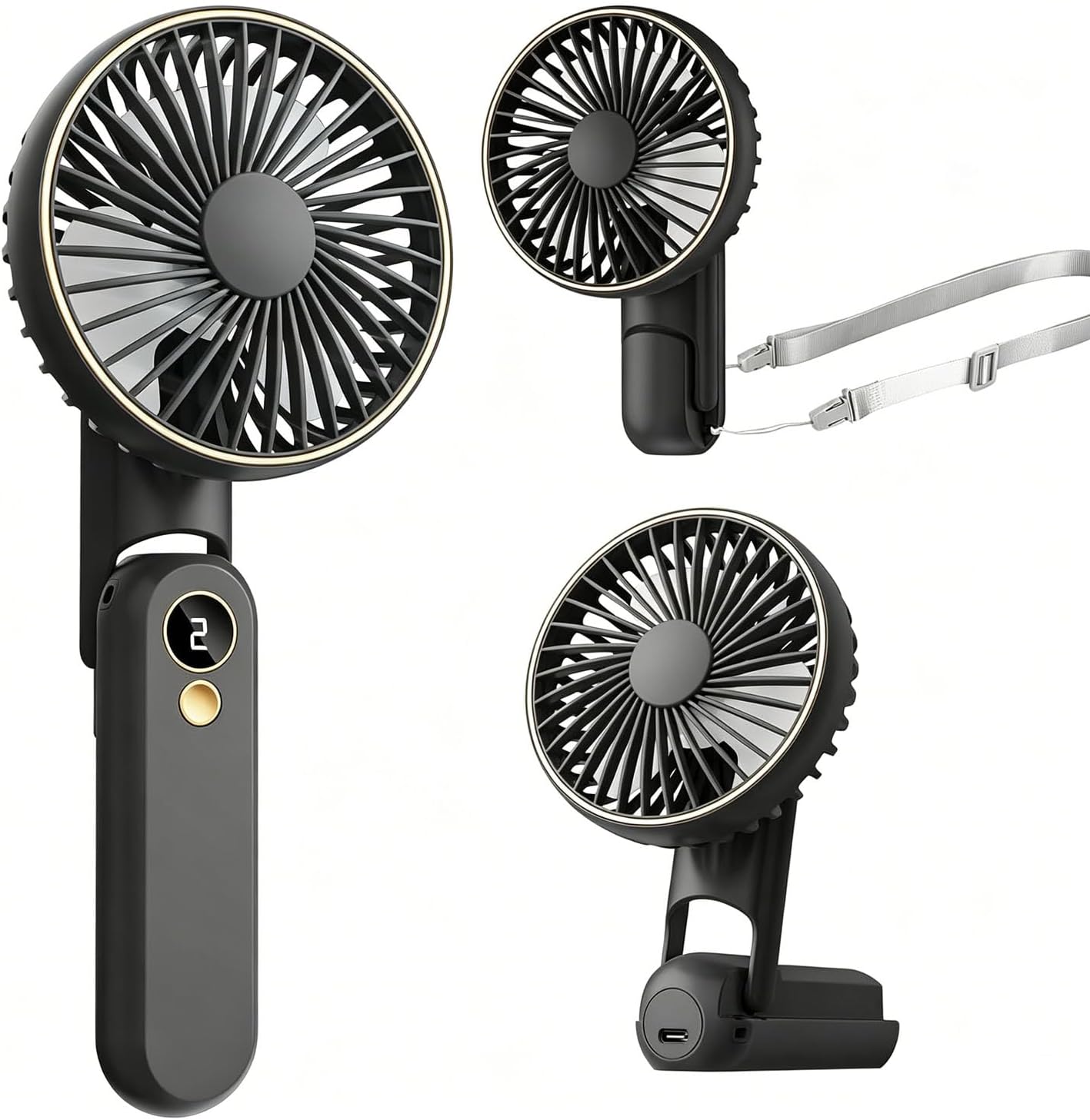 Detalle de FGHB Hand Held Fan: Portable USB Rechargeable Personal Fan with 5 Speeds