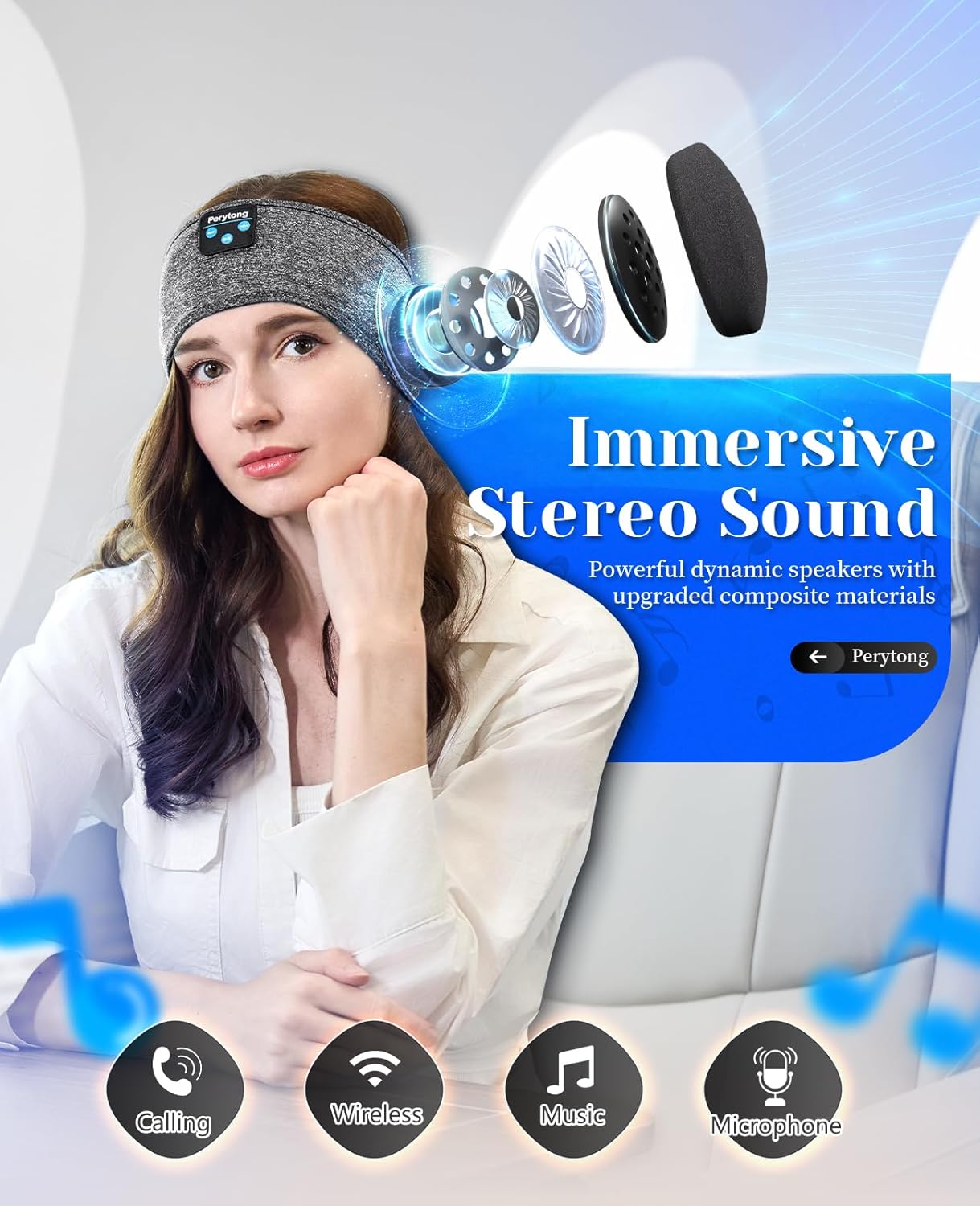 Thumbnail 3 de Perytong Bluetooth Sleeping Headphones Headband (Darkgray) with Built-In Speakers