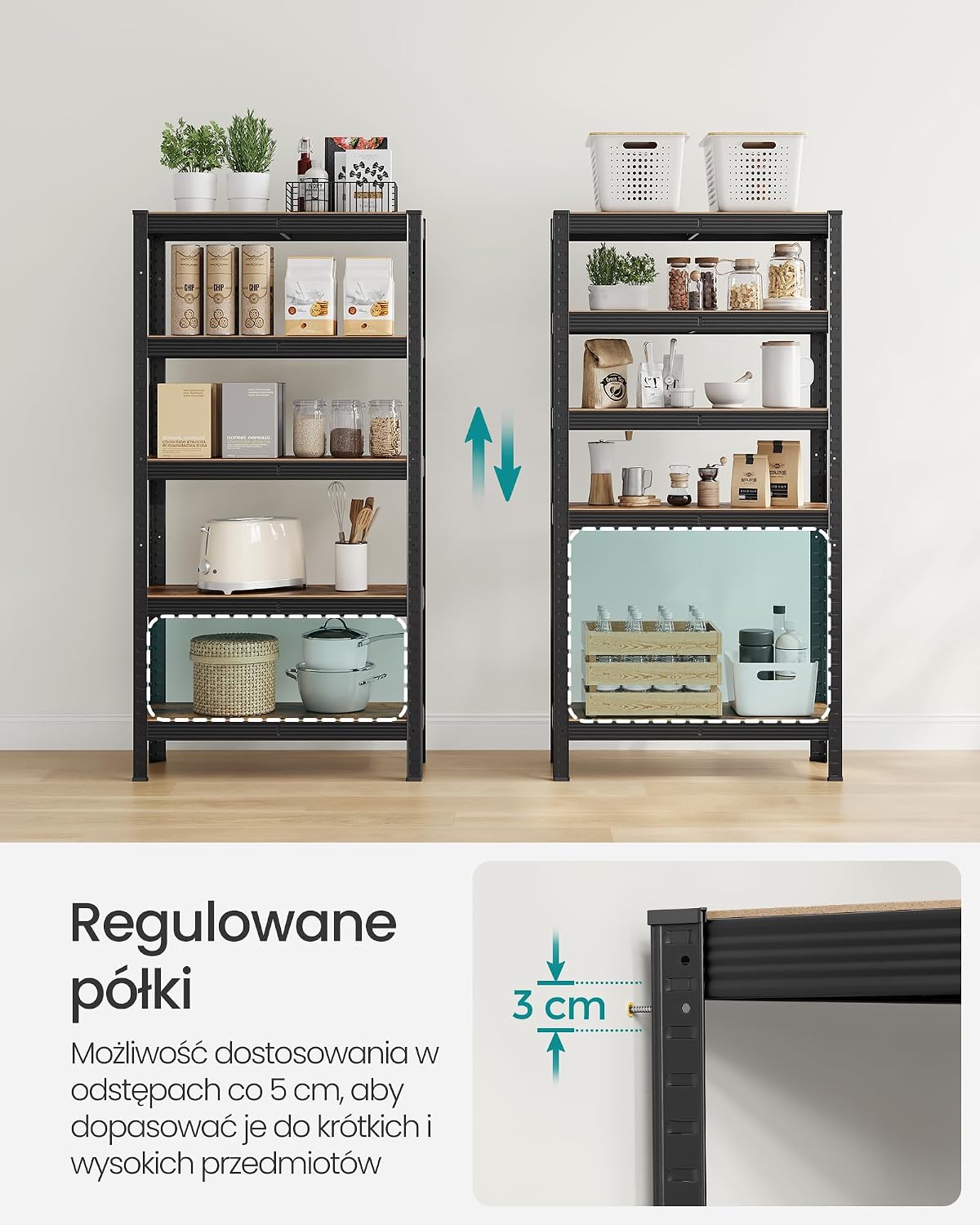 Thumbnail 5 de SONGMICS COZORY GLR030B01 – regał stalowy, 5 regulowanych półek, 30 × 75 × 150 cm