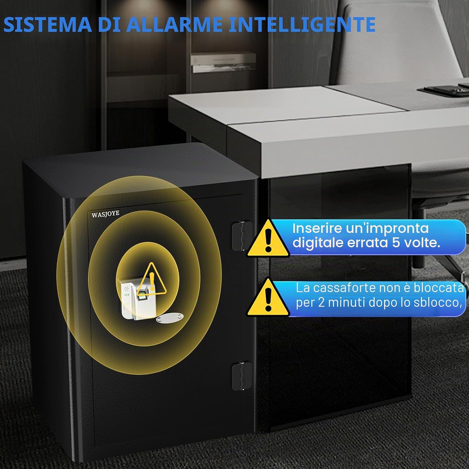 Thumbnail 3 de WASJOYE 57L: Cassaforte Ignifuga con Impronte Digitali e Apertura a Chiave – Sicurezza per Casa, Ufficio e Hotel