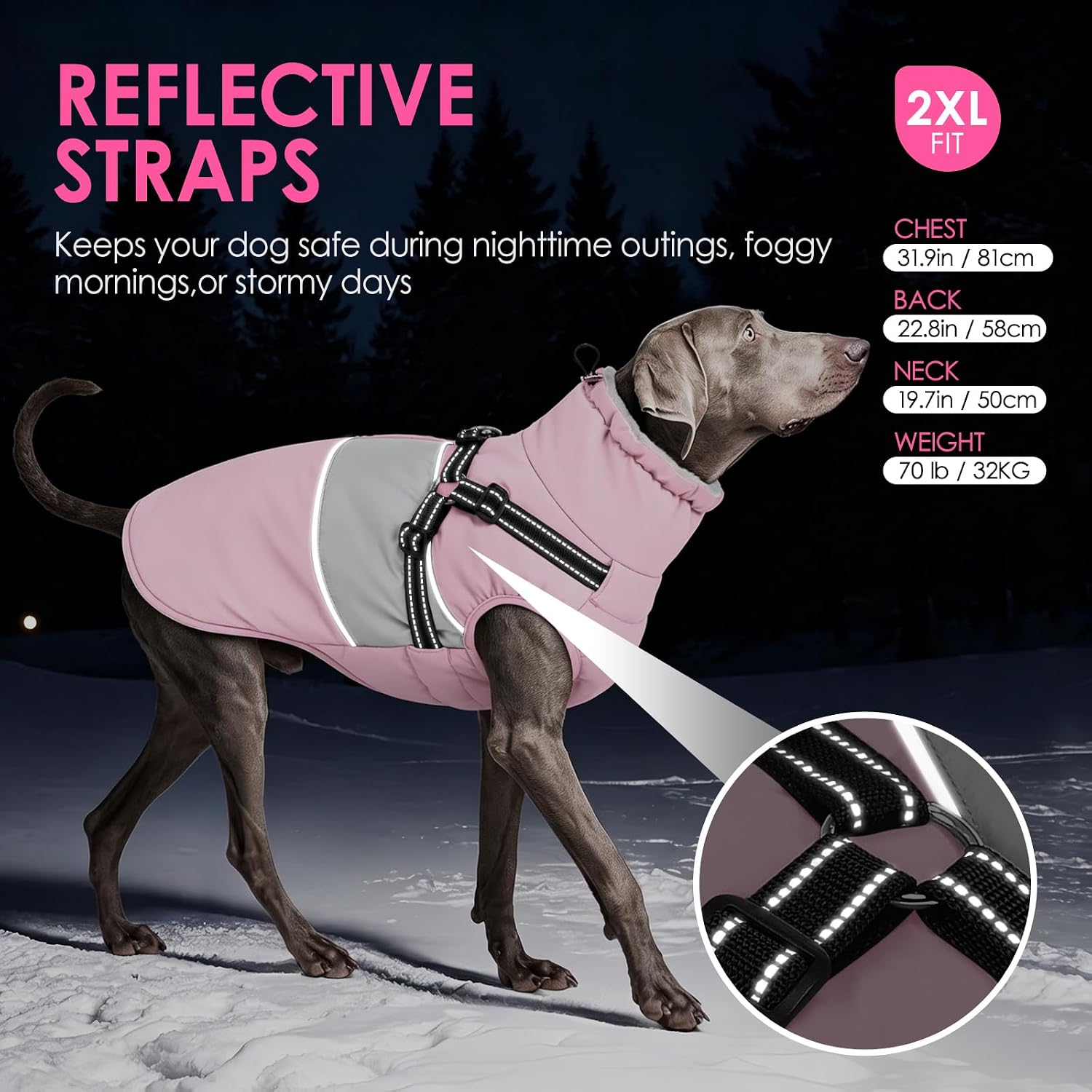 Detalle 1 de AOFITEE 1207-AF-768MF-Pink-L Large Waterproof Dog Coat with Harness