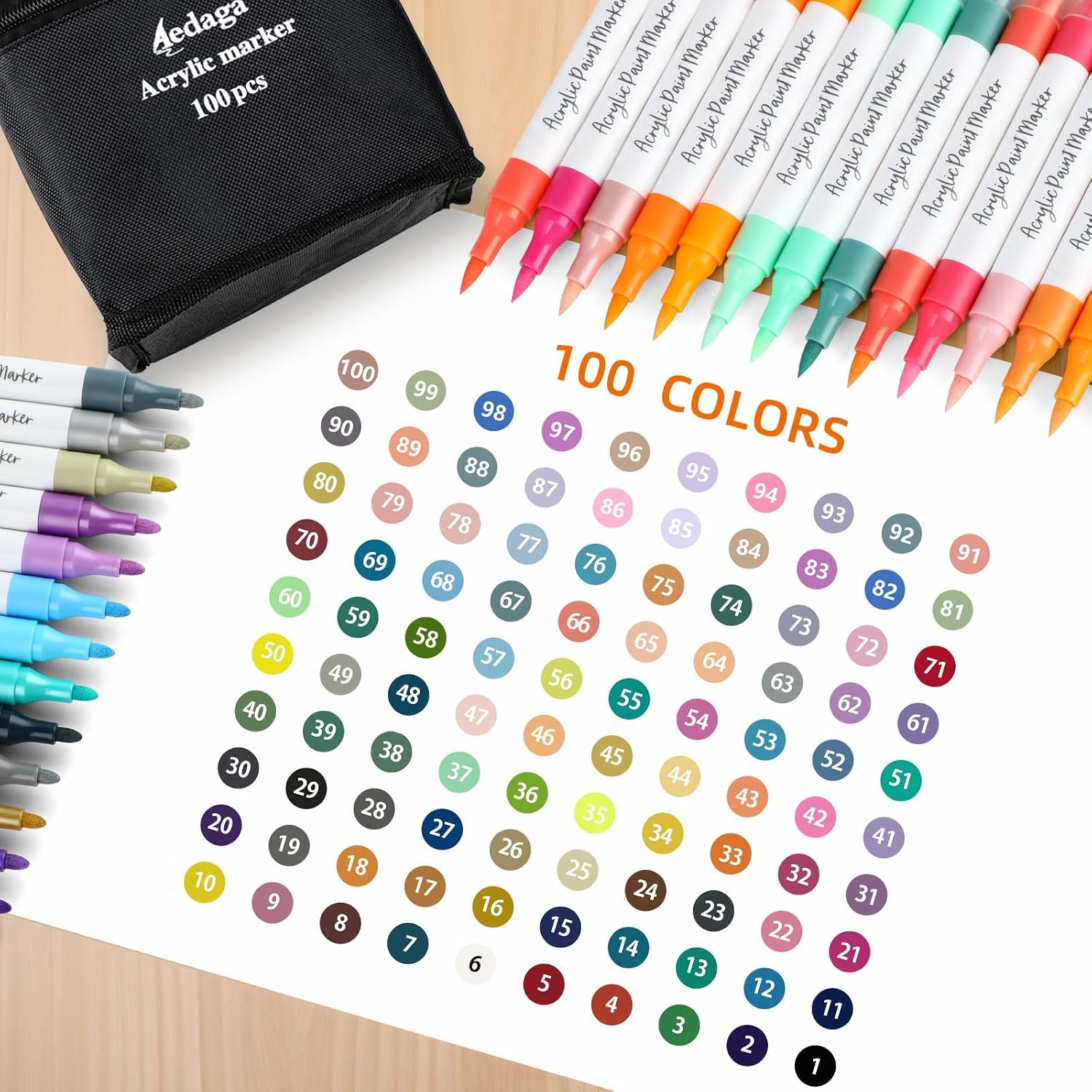 Thumbnail 3 de AEDAGA 100 Colours Numbered Acrylic Paint Pens with Free App – Dual Tip Markers for Creative Versatility