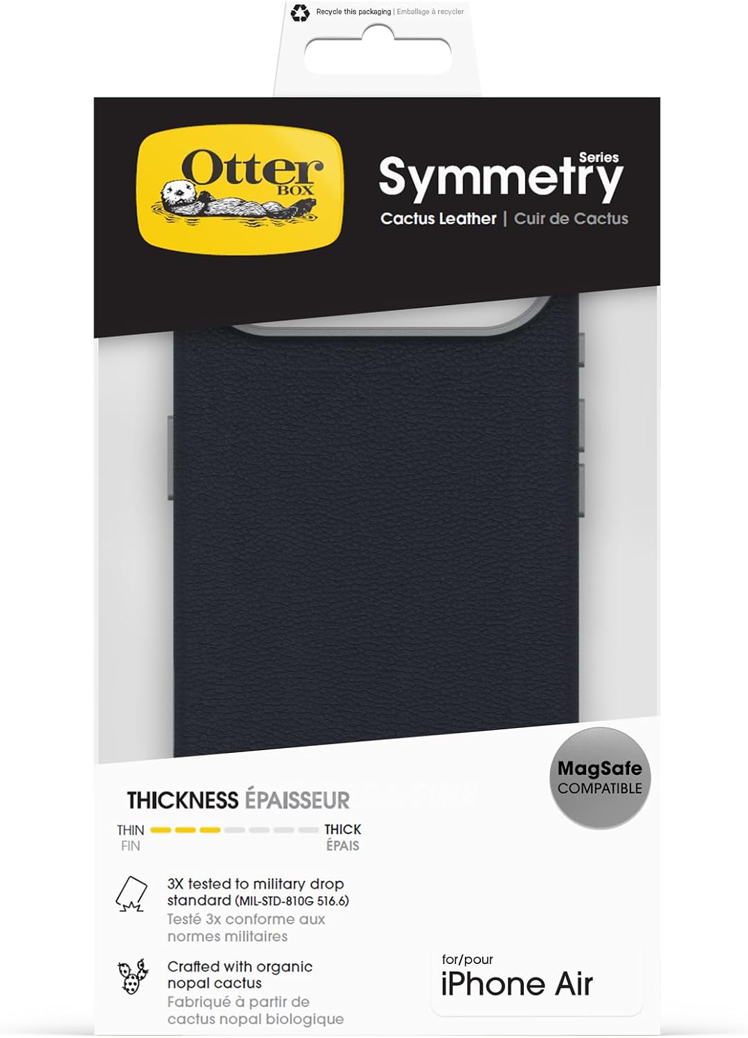 Detalle de OtterBox Symmetry Series Cactus Leather MagSafe pour iPhone Air – coque antichoc avec protection chutes et Camera Control (bleu)