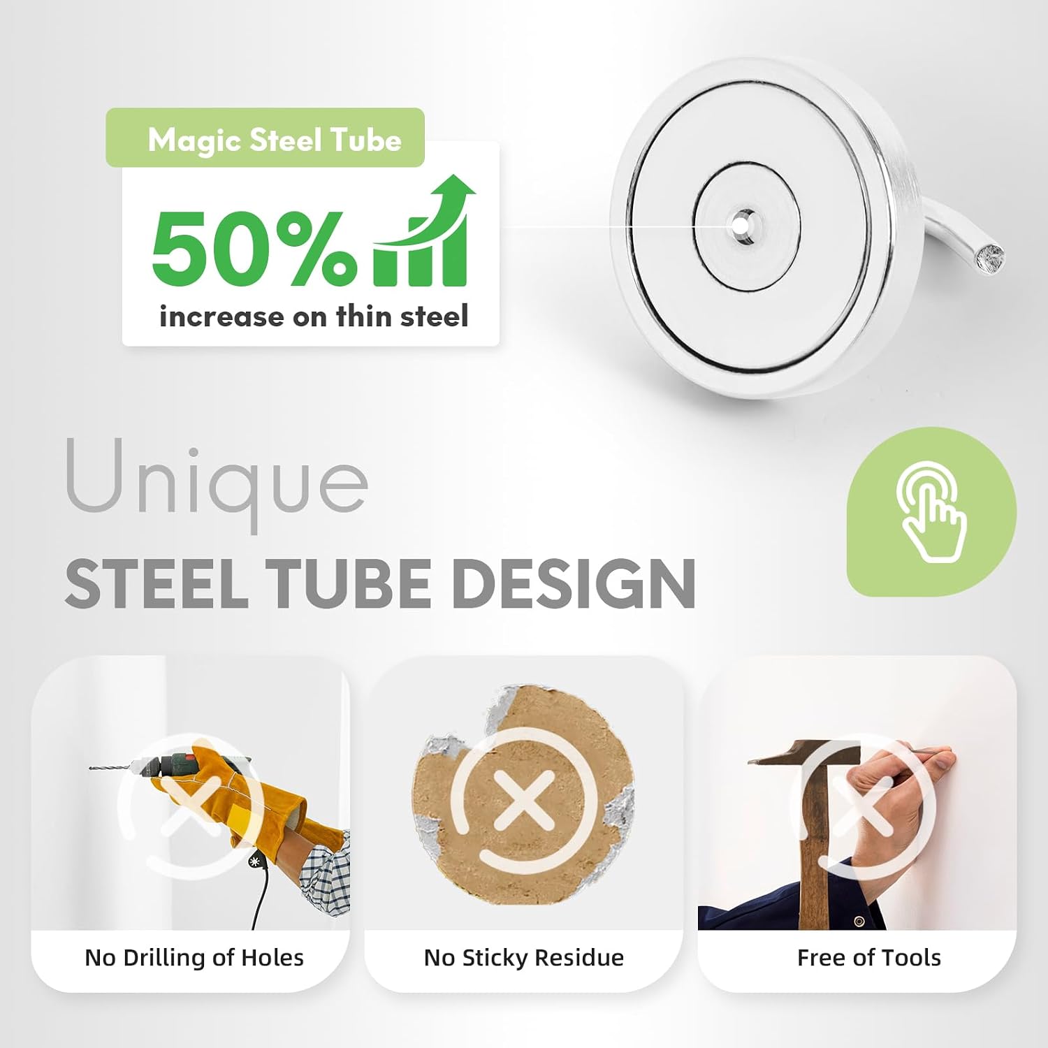Detalle 1 de Neosmuk N6-EN8J-HTGM Magnetic Hooks, 4-Pack, Silver, Rust Resistant