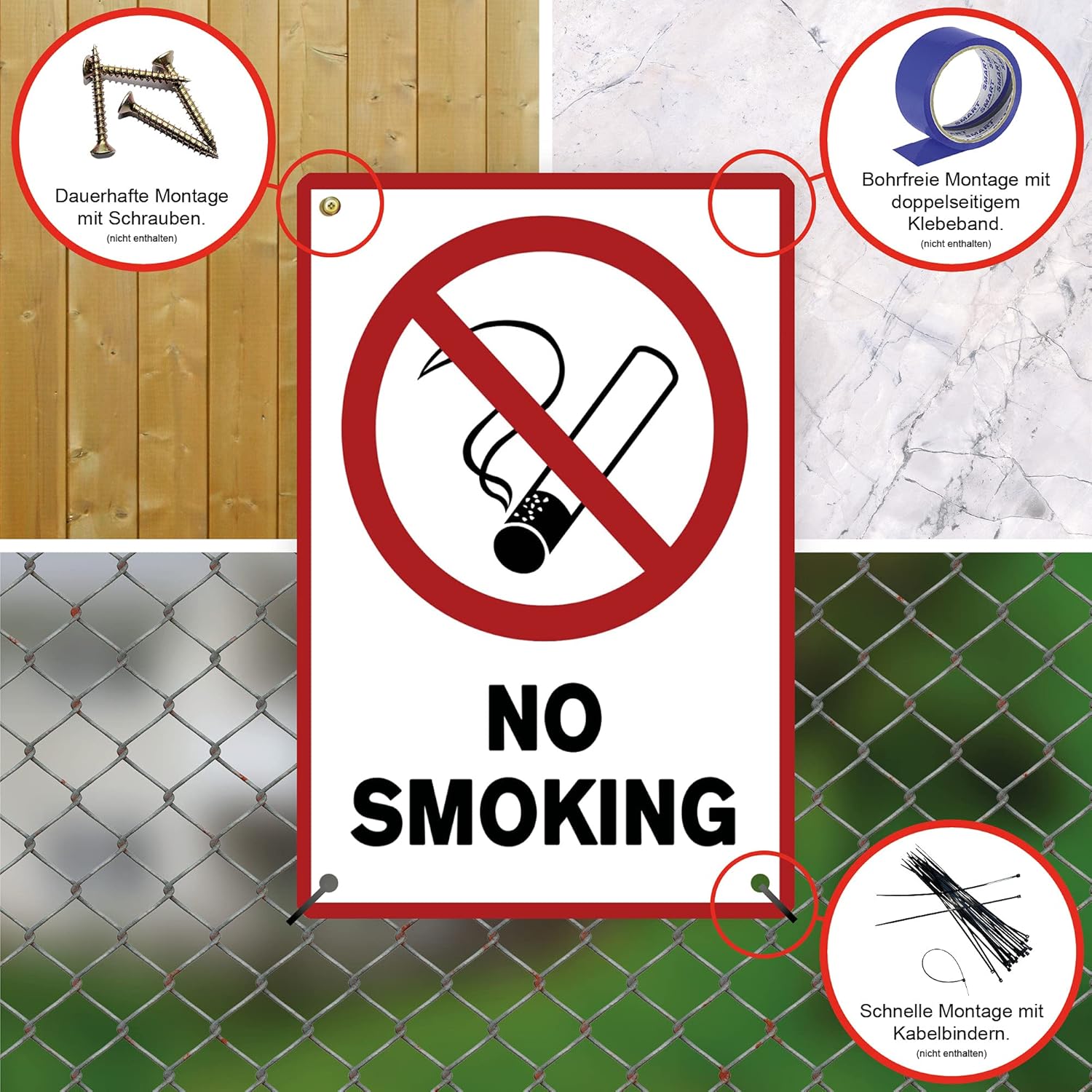 Detalle de STROBO 2 Stück No Smoking Hinweisschild – 30x20 cm, UV-beständige Hartschaumplatte