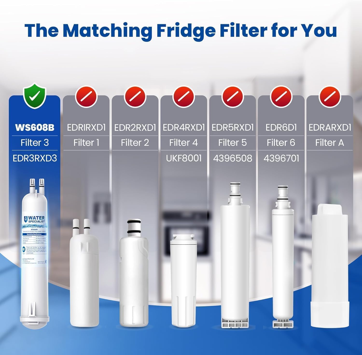 Detalle 2 de Waterspecialist WS608 Refrigerator Water Filter, Coconut Carbon Block, NSF 42/372