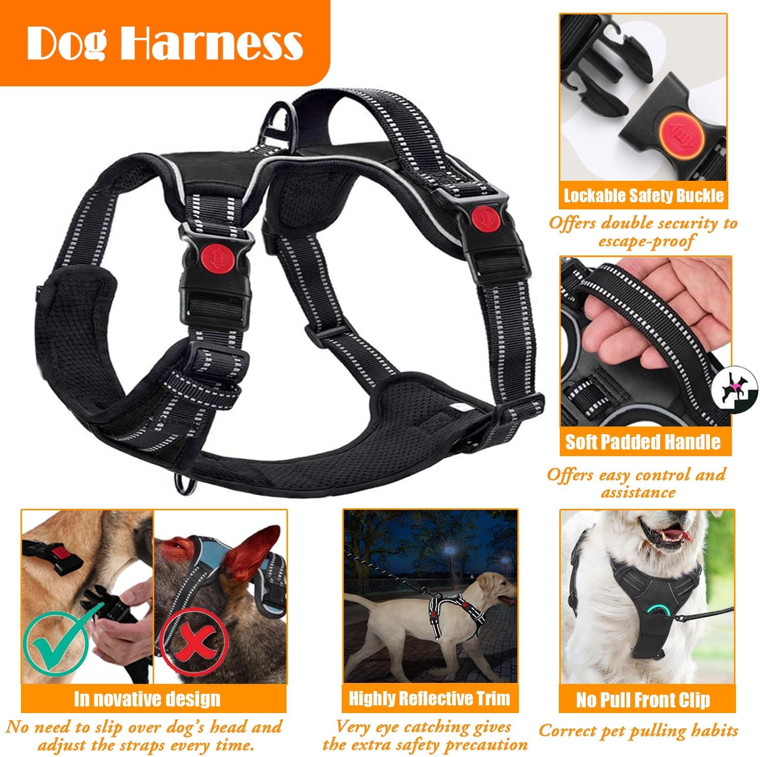 Detalle 2 de LOBEVE XHY-Harnesses-Black-L Dog Harness Set with Leash and Travel Accessories