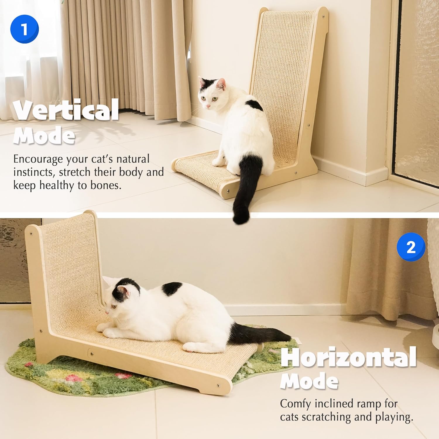 Detalle de PETKARAY 105° Sisal Cat Scratcher — 57cm High, L-Shaped Post for Indoor Cats, Floor Mounted with Catnip