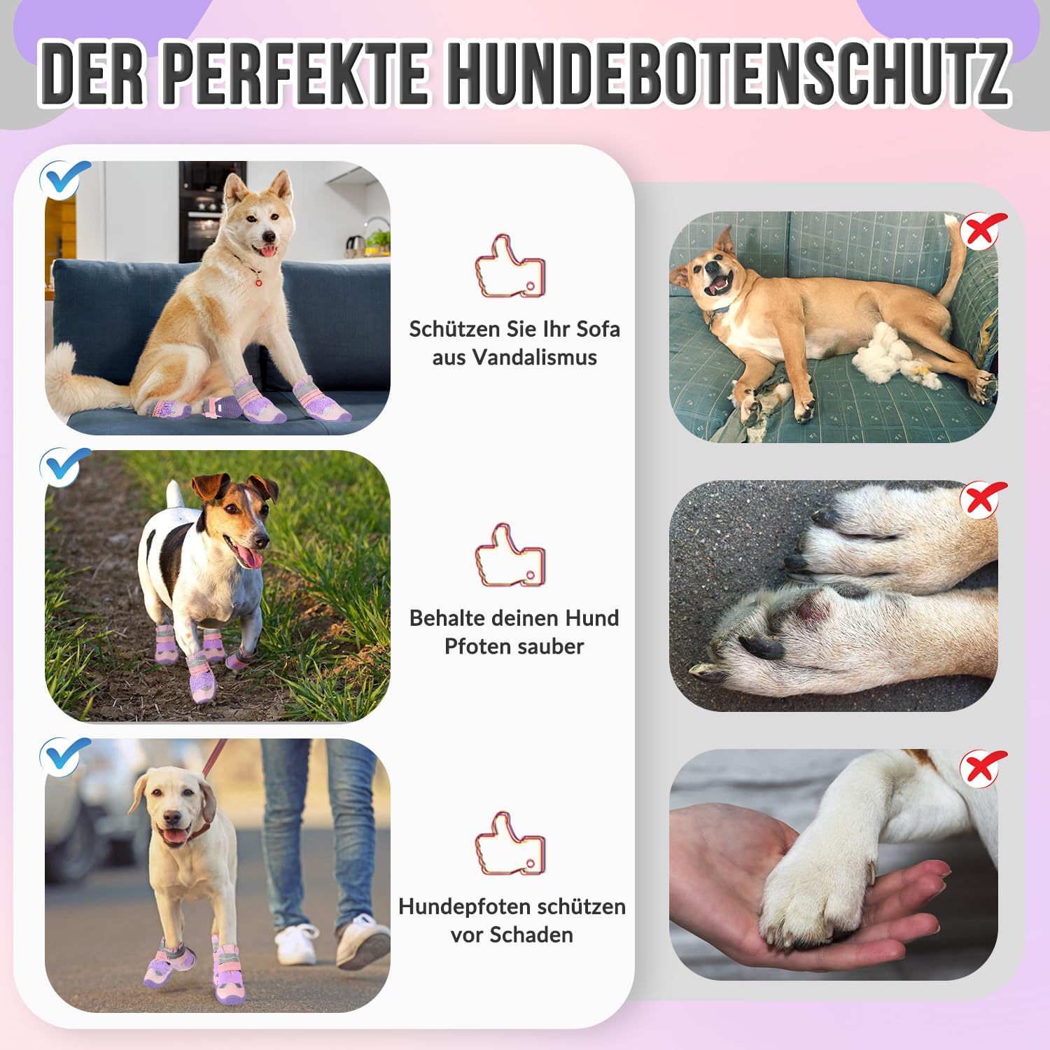 Thumbnail 6 de Eyein Hundeschuhe Pfotenschutz – 2er-Set, atmungsaktiv, rutschfeste Sohle (Größe 7, Lila)