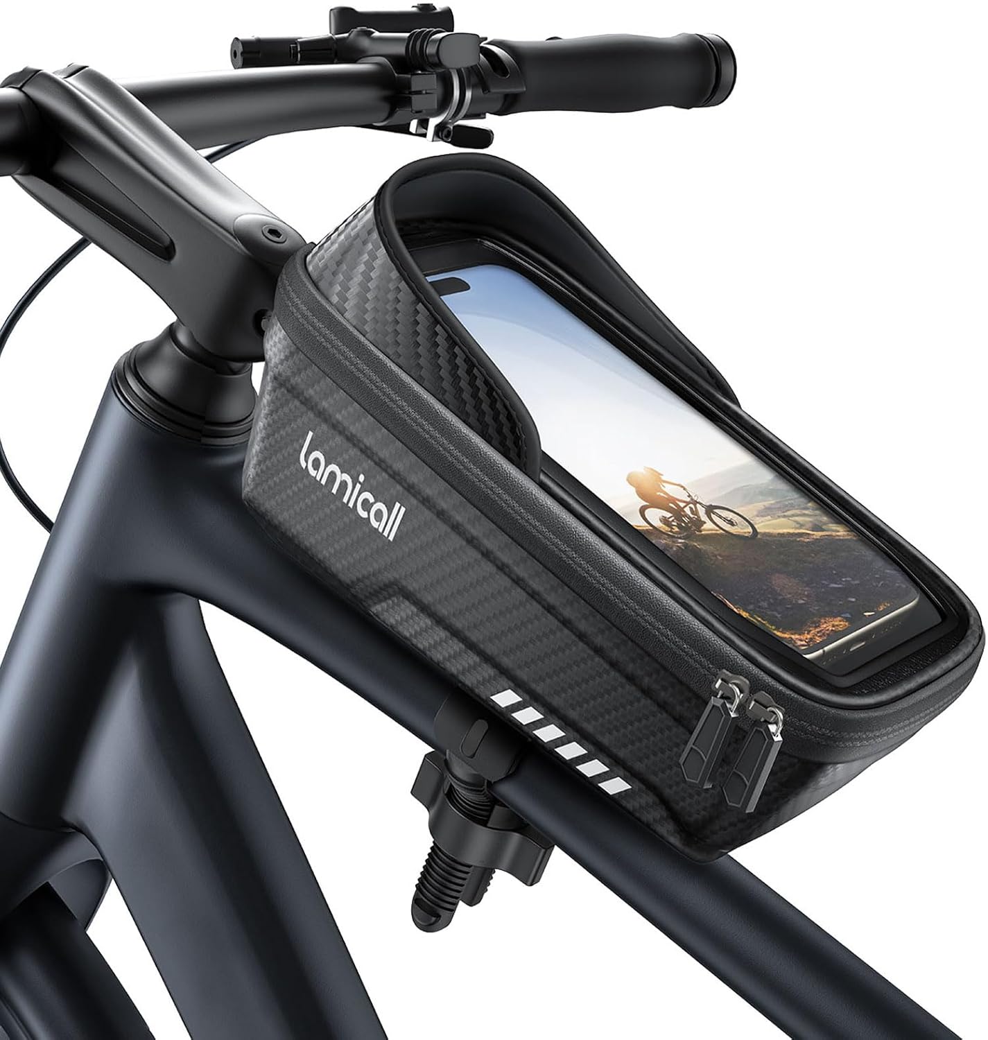 Detalle de Lamicall 2-IN-1 Rahmentasche & Lenkertasche für 20–40 mm Rahmen – 1,3 L, wasserdicht, TPU-Touchscreen