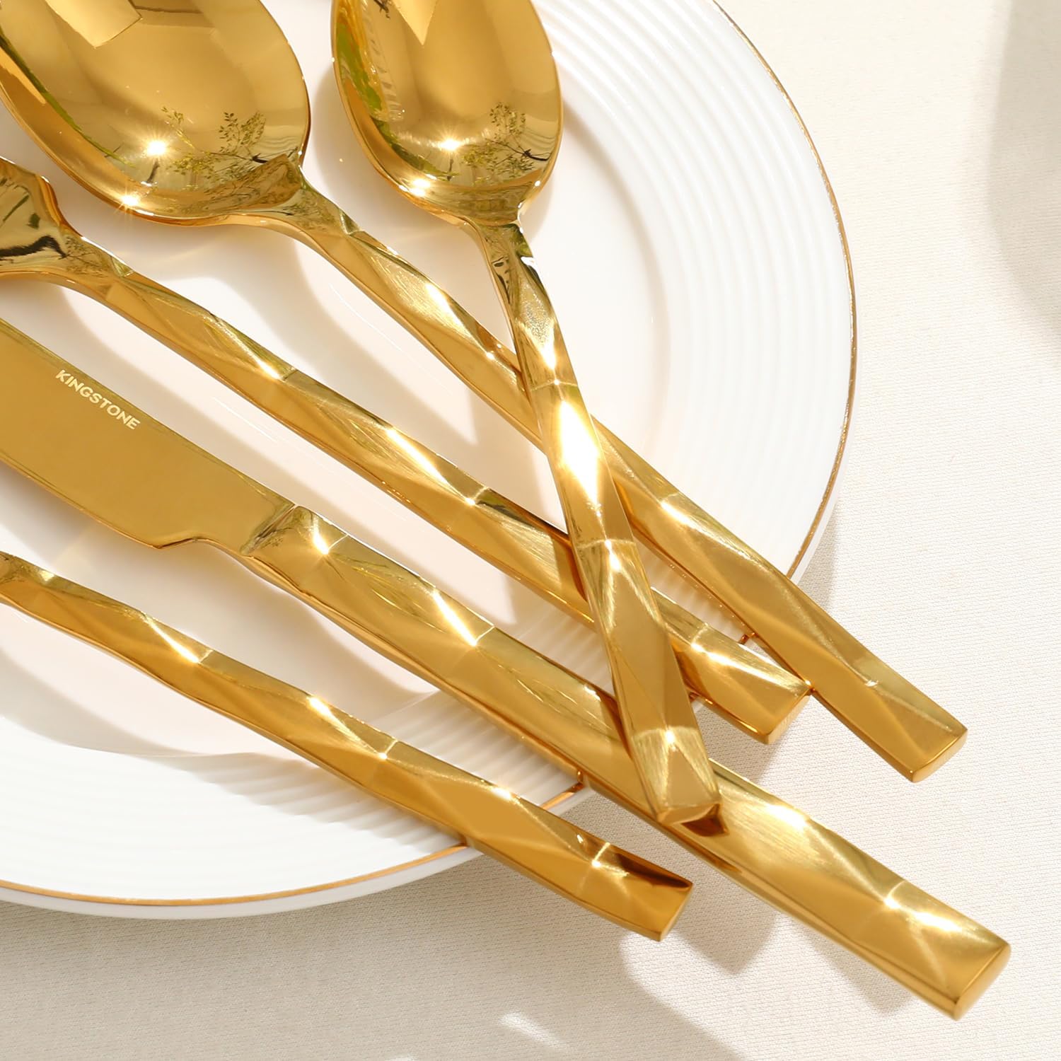 Thumbnail 3 de KINGSTONE Gold & Silver 60-Piece Flatware Set for 12 (18/10 Stainless Steel, Diamond Cut Pattern)