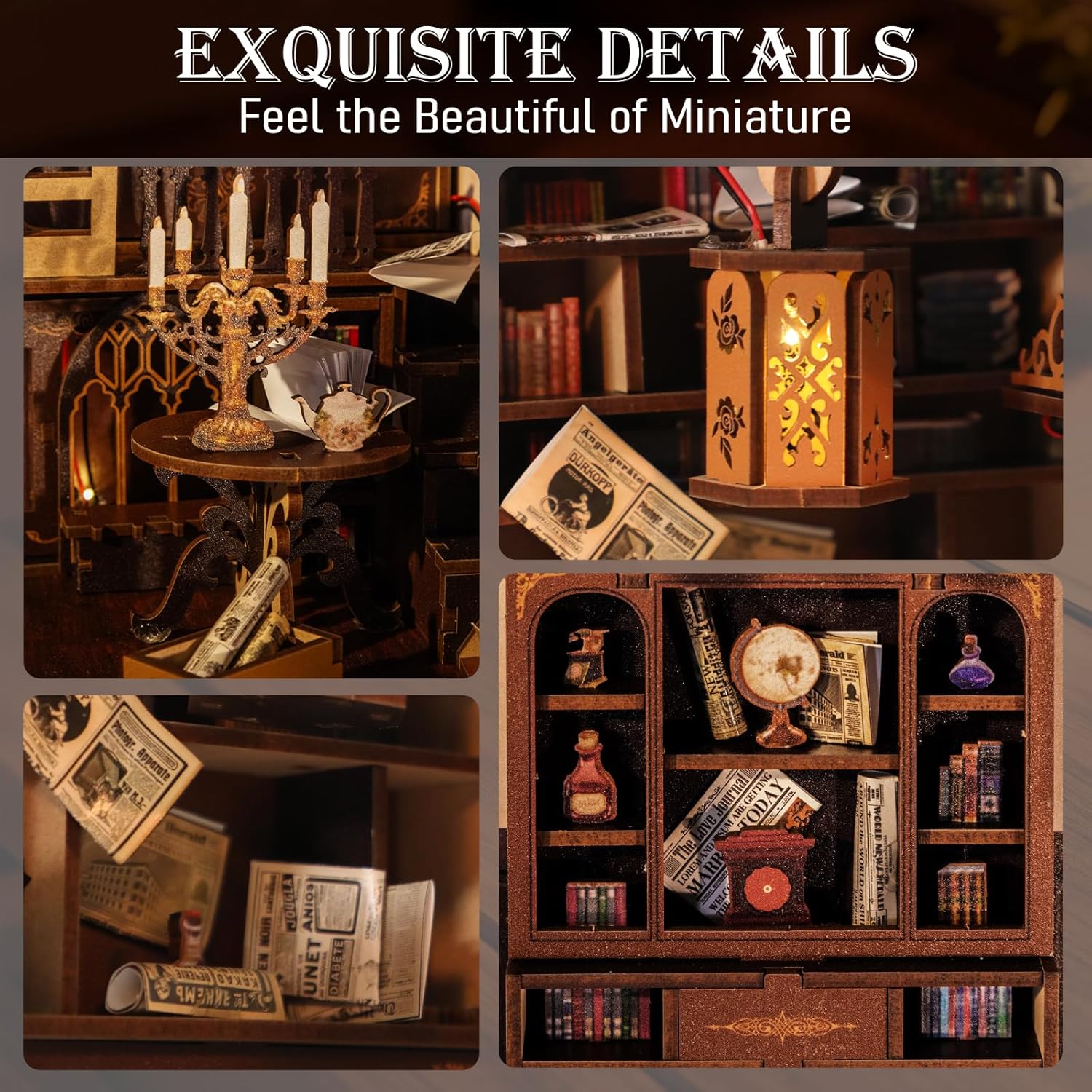 Thumbnail 1 de Fimeetoy Book Nook Kit for Adults & Teens with LED Light (DIY Miniature House Shelf Decor)
