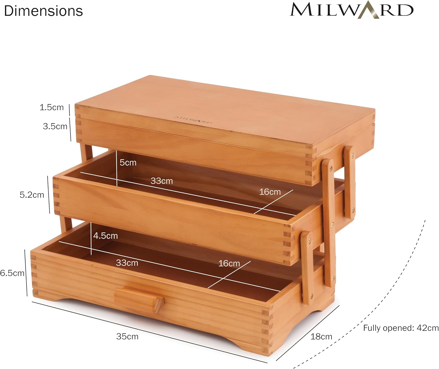 Thumbnail 3 de Milward boîte de rangement pour couture en porte-à-faux en bois de pin à 3 niveaux