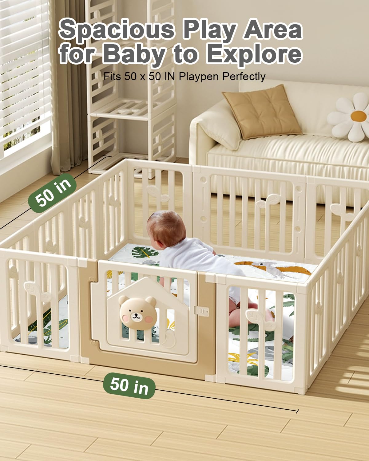 Detalle 1 de TINYHARBO Premium Foam Baby Play Mat, 50 x 50 in, Washable Cover