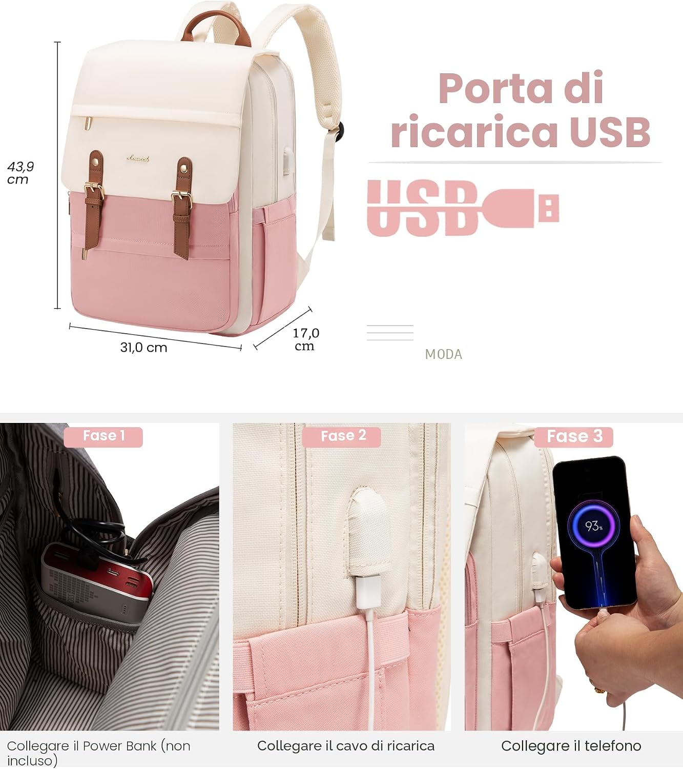 Thumbnail 3 de Lovevook zaino porta laptop da donna: stile vintage, capacità per 17'' e porta USB