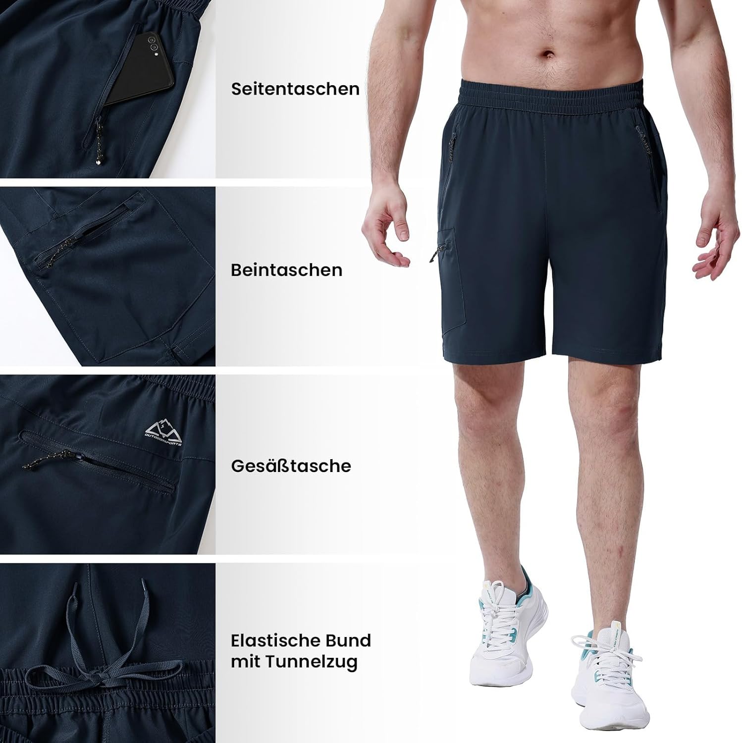 Thumbnail 4 de Rdruko Kurze Hosen Herren – Sport Shorts mit Stretch, 4 Reißverschlusstaschen und Schnell-Trocknung