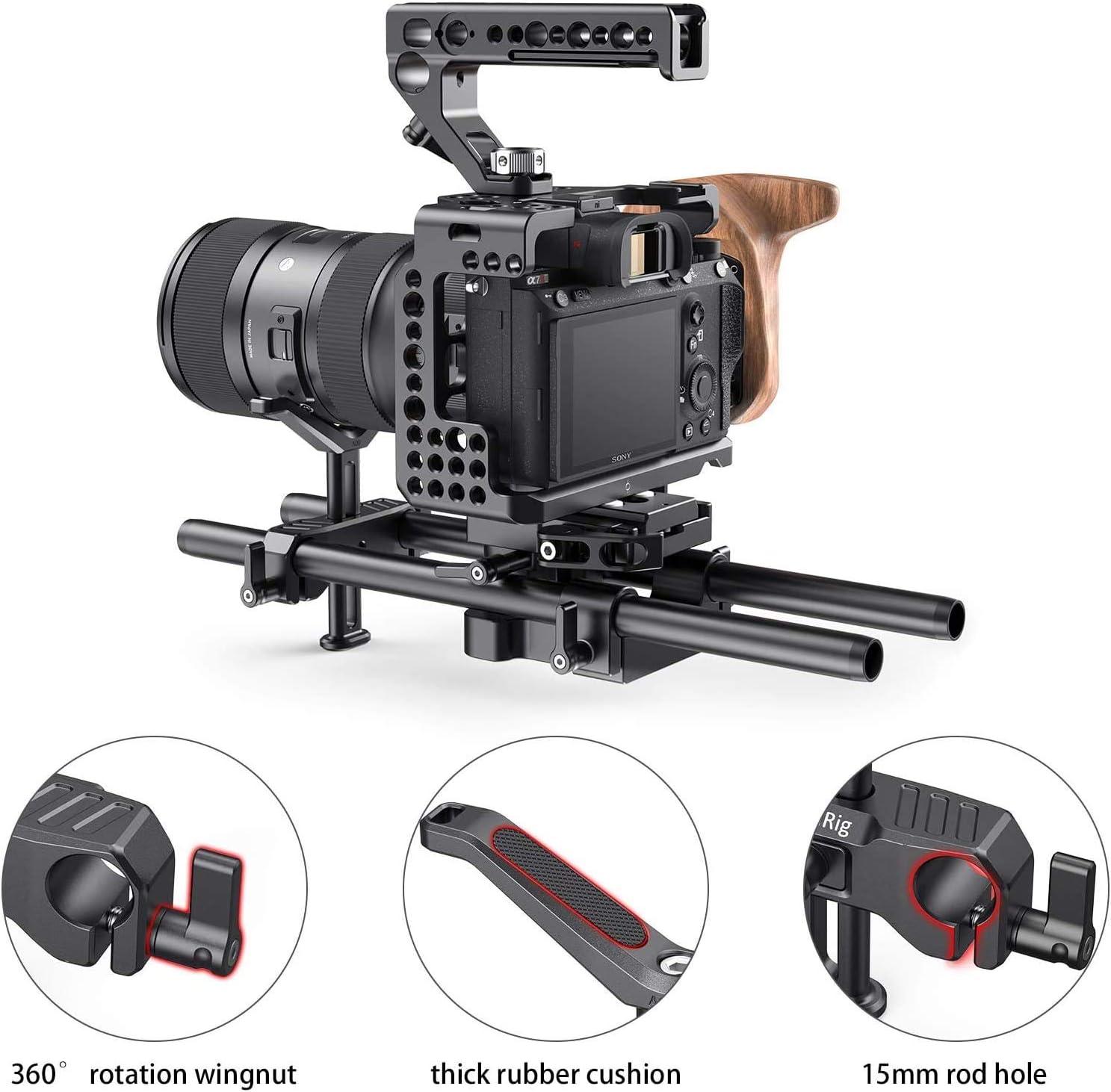 Detalle de SmallRig BSL2681 support d’objectif 15 mm (hauteur réglable jusqu’à 53,5 mm) pour reflex