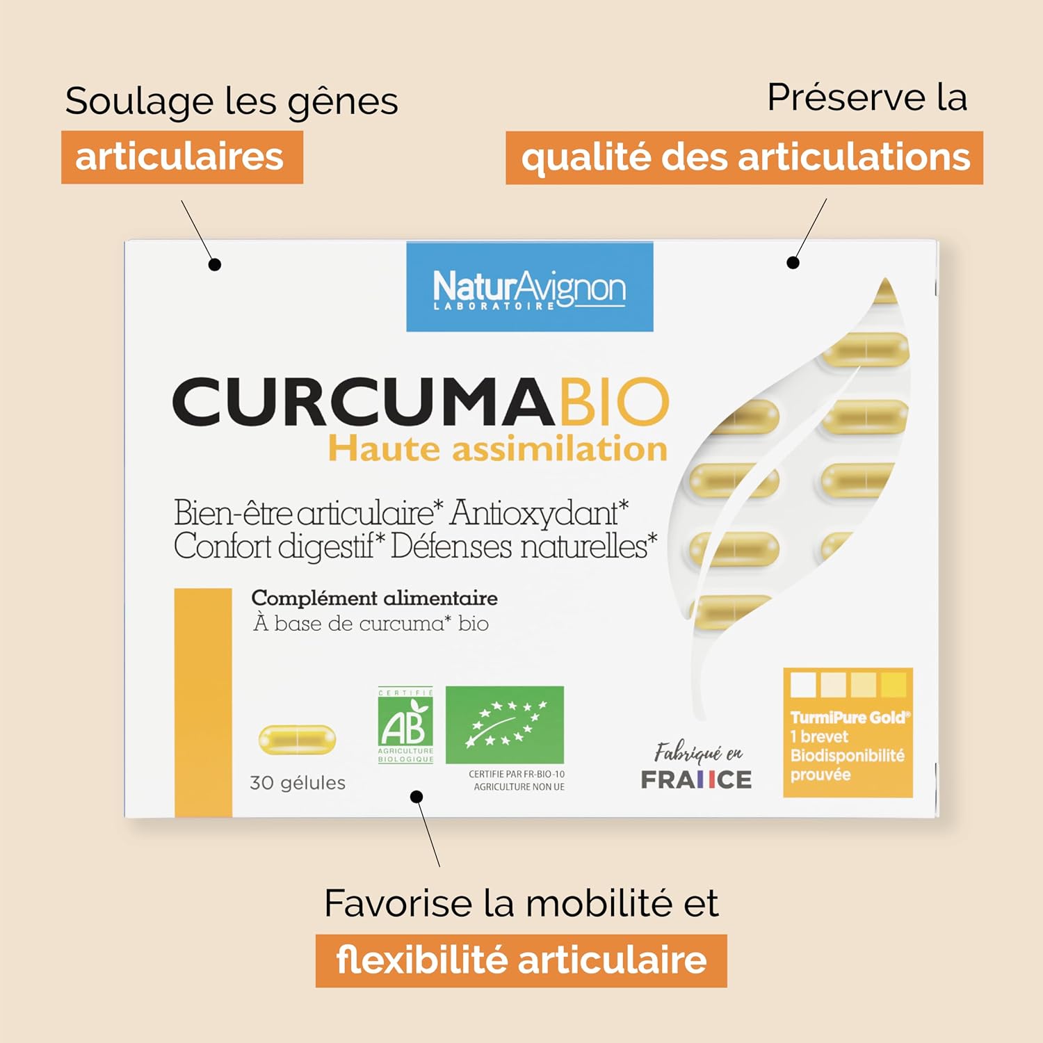 Detalle 2 de NaturAvignon Curcuma BIO breveté 30 gélules
