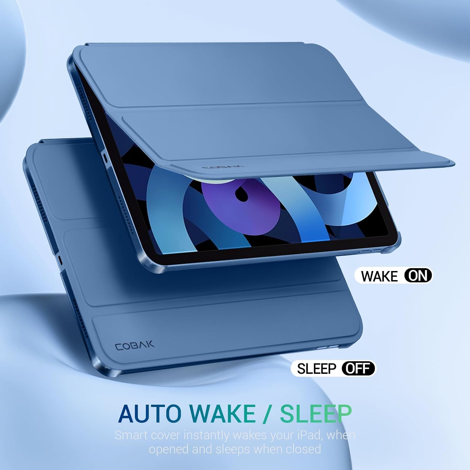 Detalle de CoBak Case for iPad A16 11th Gen 2025 / iPad 10th Gen 2022 – Blue, Trifold Stand, Auto Wake/Sleep