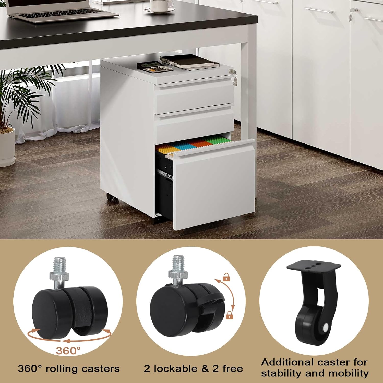 Thumbnail 7 de WOLTU Archivador Móvil con 3 Cajones y Cerradura 🗄️
