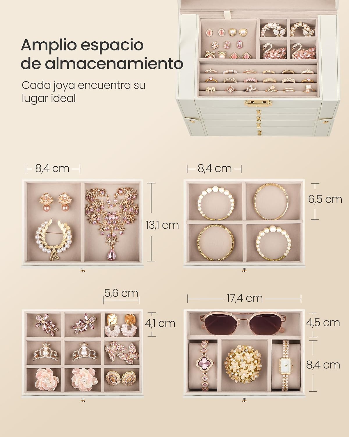 Detalle 2 de SONGMICS JBC153WD03 joyero 5 niveles 🧿