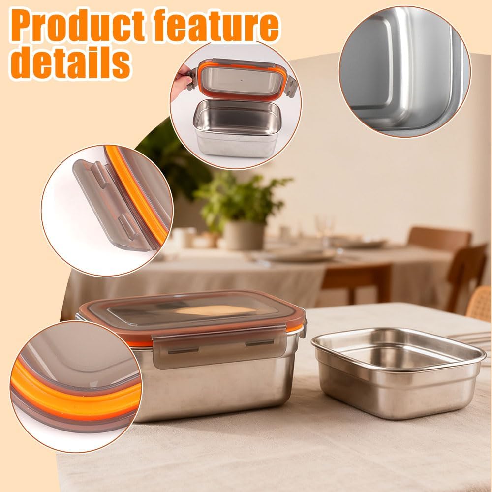 Detalle 1 de WakiHong 2er-Set Frischhaltedosen aus Edelstahl – 1100 ml + 360 ml, mit Deckel, BPA-frei, spülmaschinengeeignet