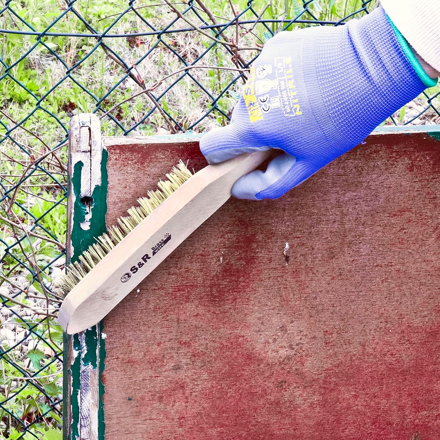 Detalle 1 de S&R 135.003.290 handborstset med tre stålborstar i rostfritt stål och mässing