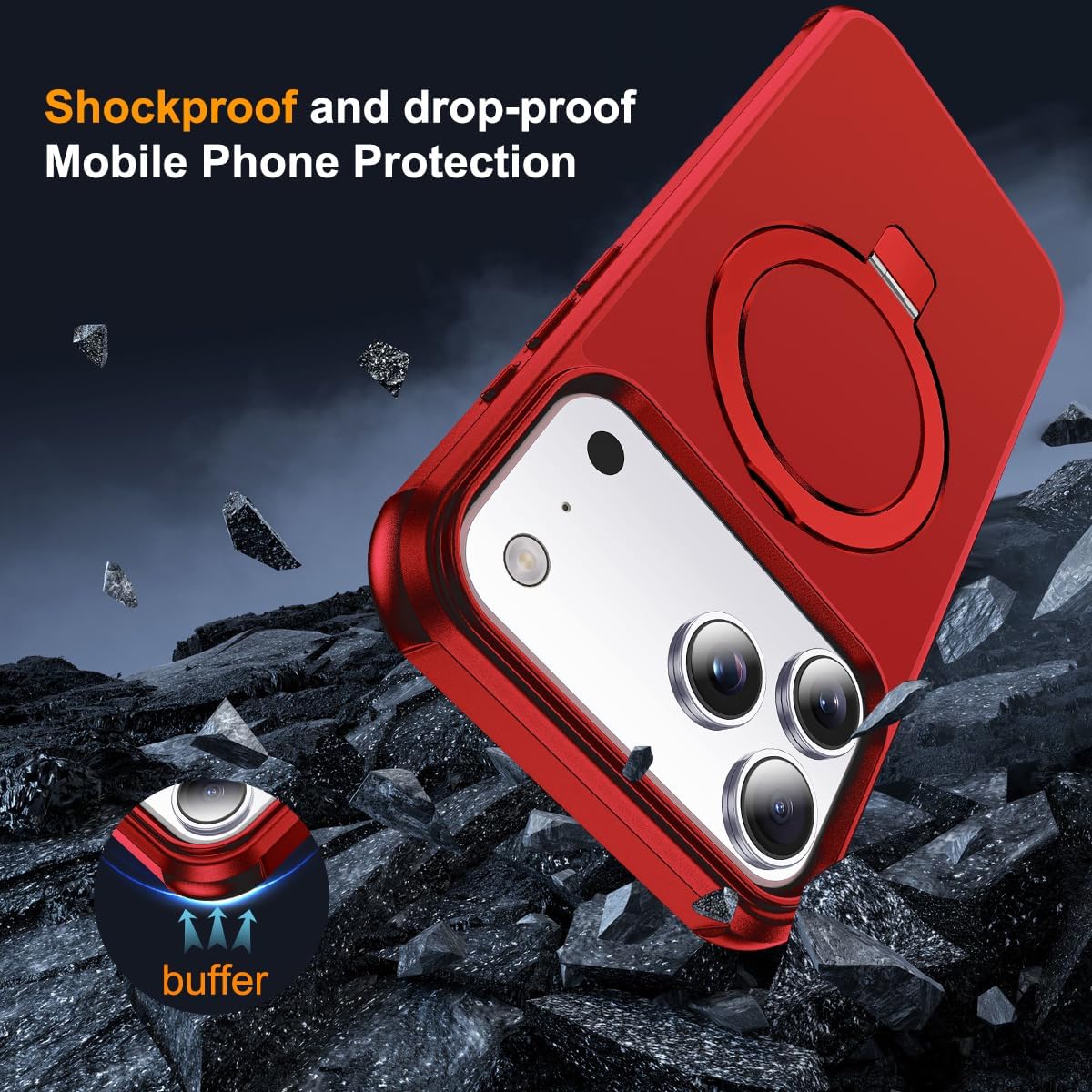 Thumbnail 6 de Skylmw SKYLMW Compatible with iPhone 17 Pro Max Case (6.9") with Invisible Magnetic O-Ring Stand, Mag-Safe, Red