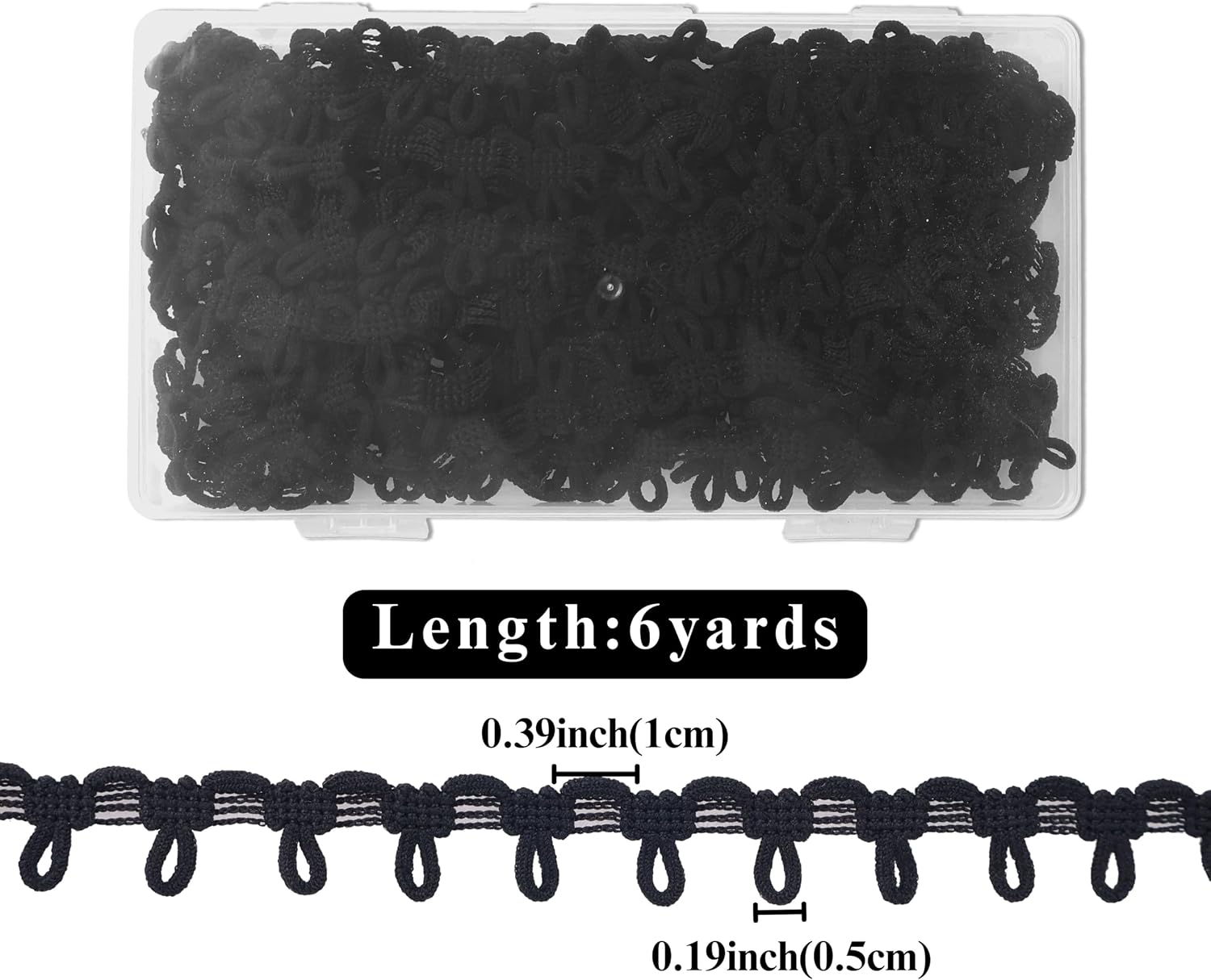 Detalle de IDONGCAI Petite Braid Trim with Elastic Button Loop, Black, 6 Yards