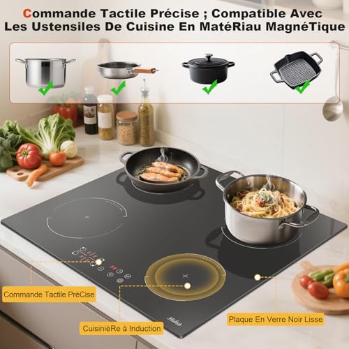 Thumbnail 6 de Hobsir Table de Cuisson Induction 4 Feux avec Prise – 52×59 cm, 3500 W