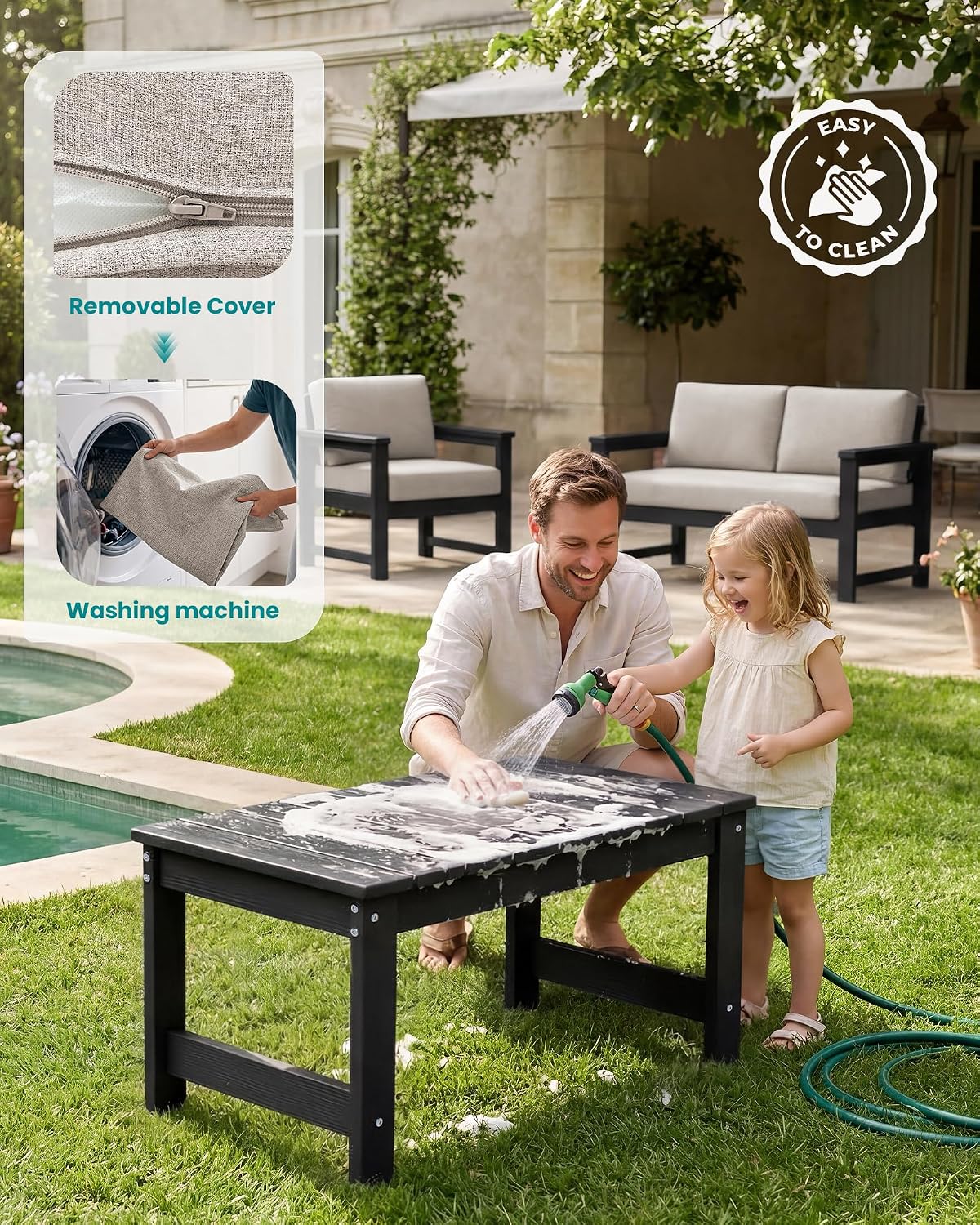 Thumbnail 5 de SERWALL A111-046 8-Piece HDPE Outdoor Sofa Set with Khaki Cushions