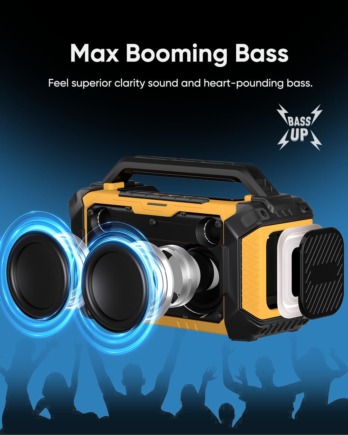 Detalle de Inwa Jobsite Bluetooth Speaker with 60W Power, RGB Lights, and Multi-Battery Compatibility