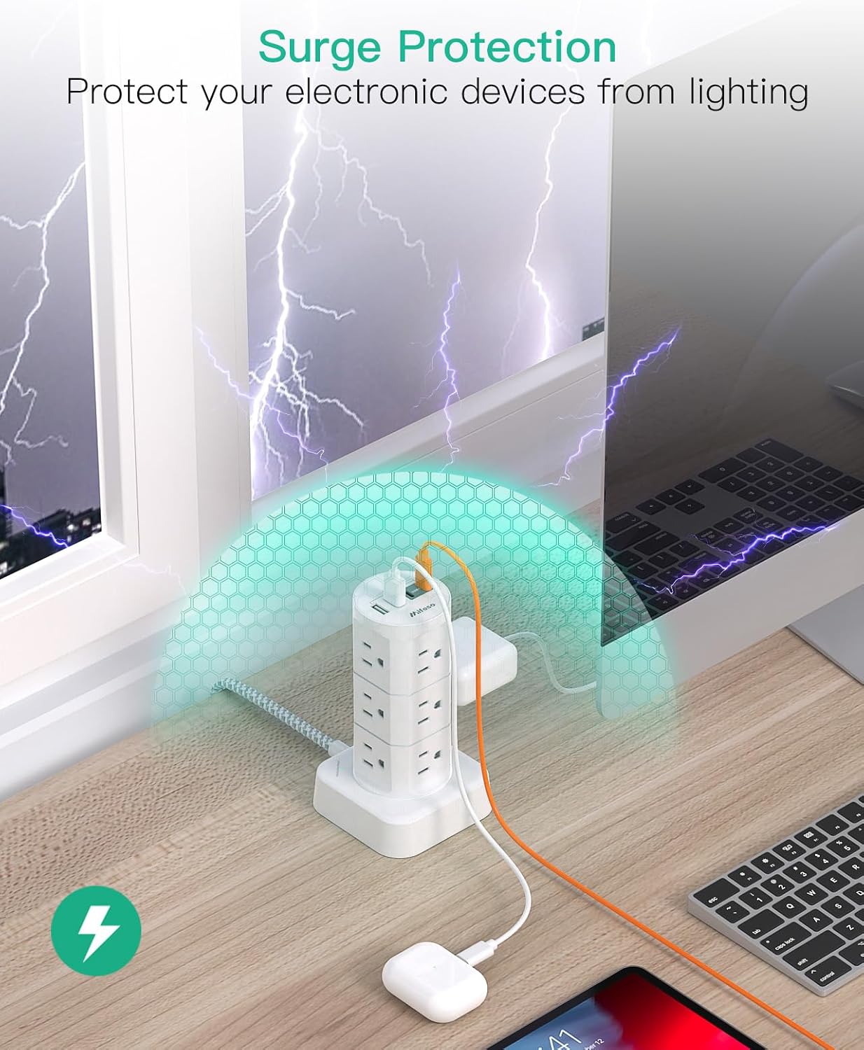 Detalle 2 de Mifaso Power Strip Tower with 12 AC Outlets, 4 USB Ports and Flat Plug