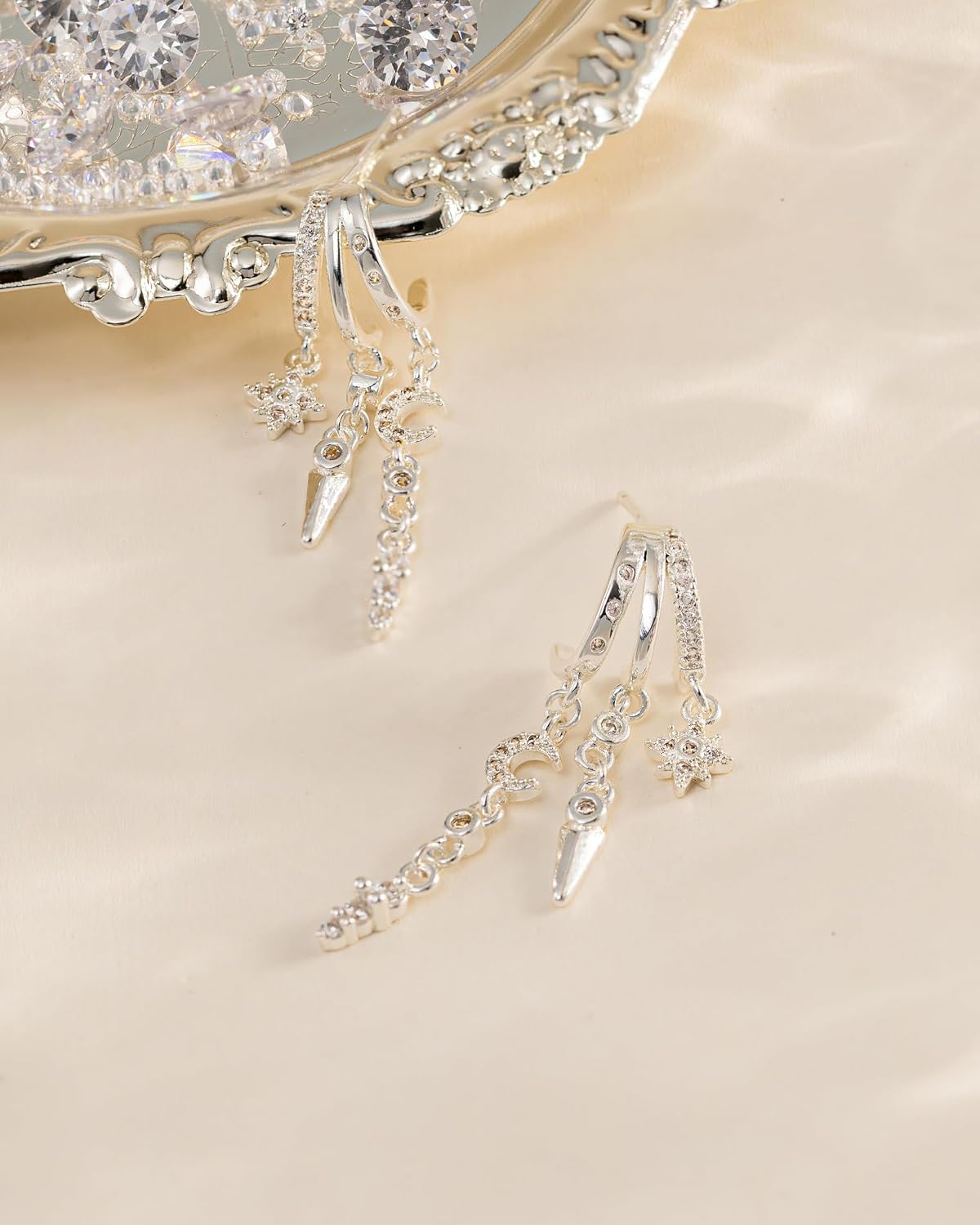 Detalle 2 de HANLI Ohrringe Silber 925 Mond 14K Gold