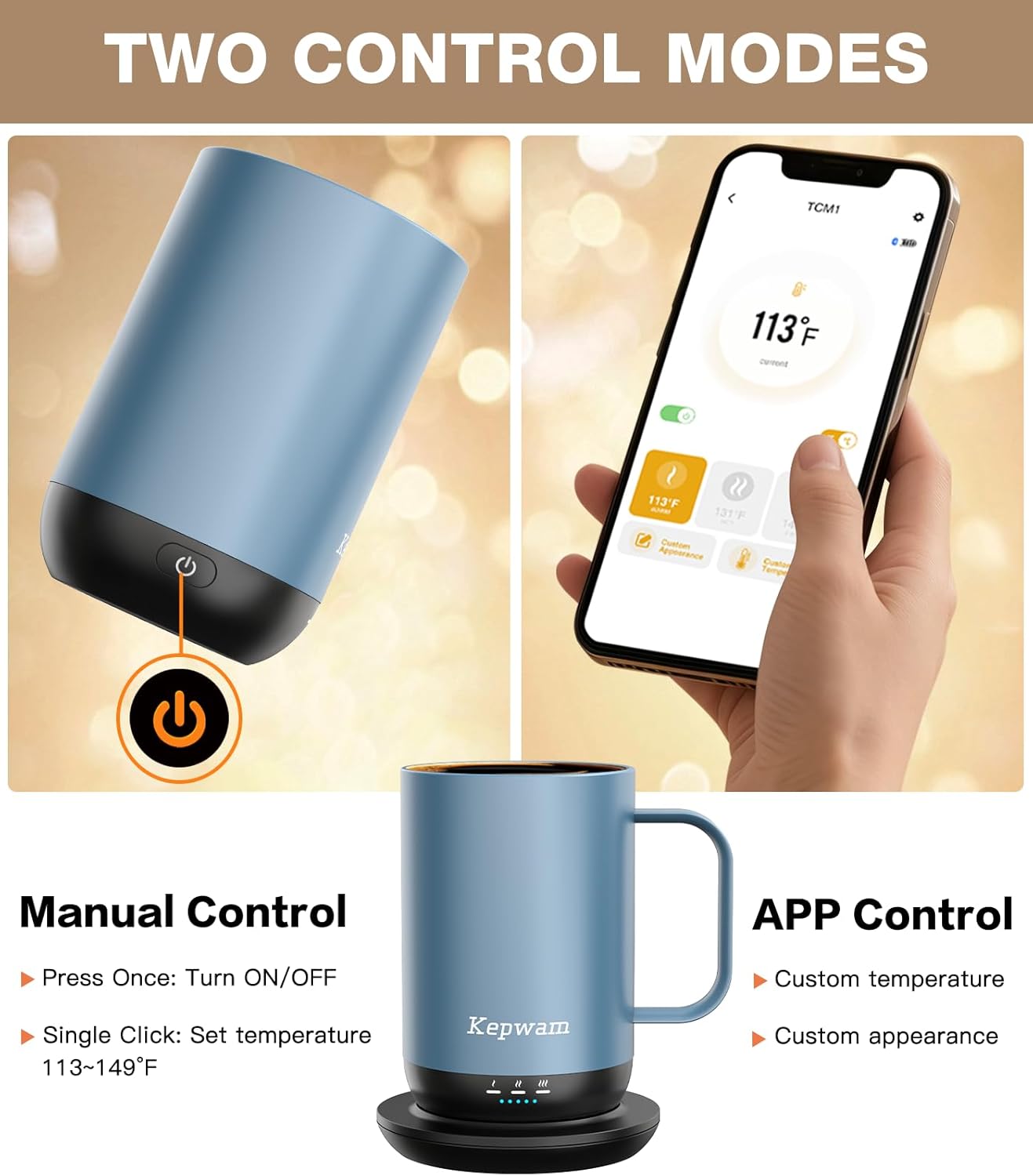 Detalle 2 de Kepwam T1 16oz Self-Heating Coffee Mug