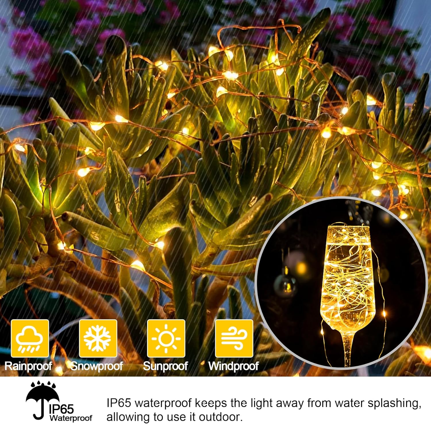 Thumbnail 6 de 120LED Solar Fairy Lights (2 Packs, 12M) with 8 Modes, IP65 Waterproof Solar Garden String Lights – Warm White