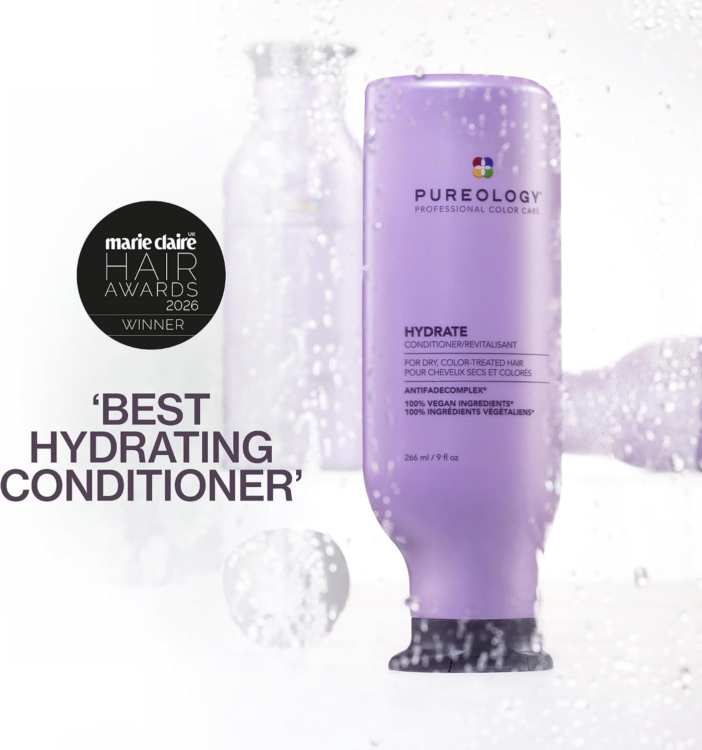 Detalle 2 de Pureology Hydrate Moisturising Shampoo (Sulphate-Free, Vegan) for Medium to Thick Dry Colour-Treated Hair, 266ml