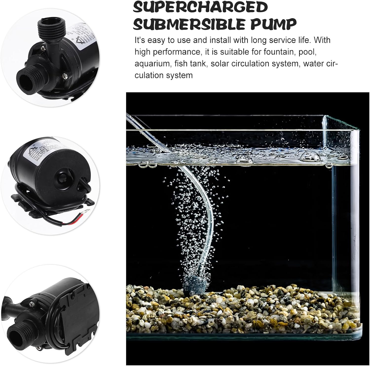 Detalle de ULTECHNOVO 12V Tauchwasserpumpe (2er-Set) 800 l/h, 5 m Förderhöhe – besonders leise für Brunnen, Pool & Solar-Umlauf
