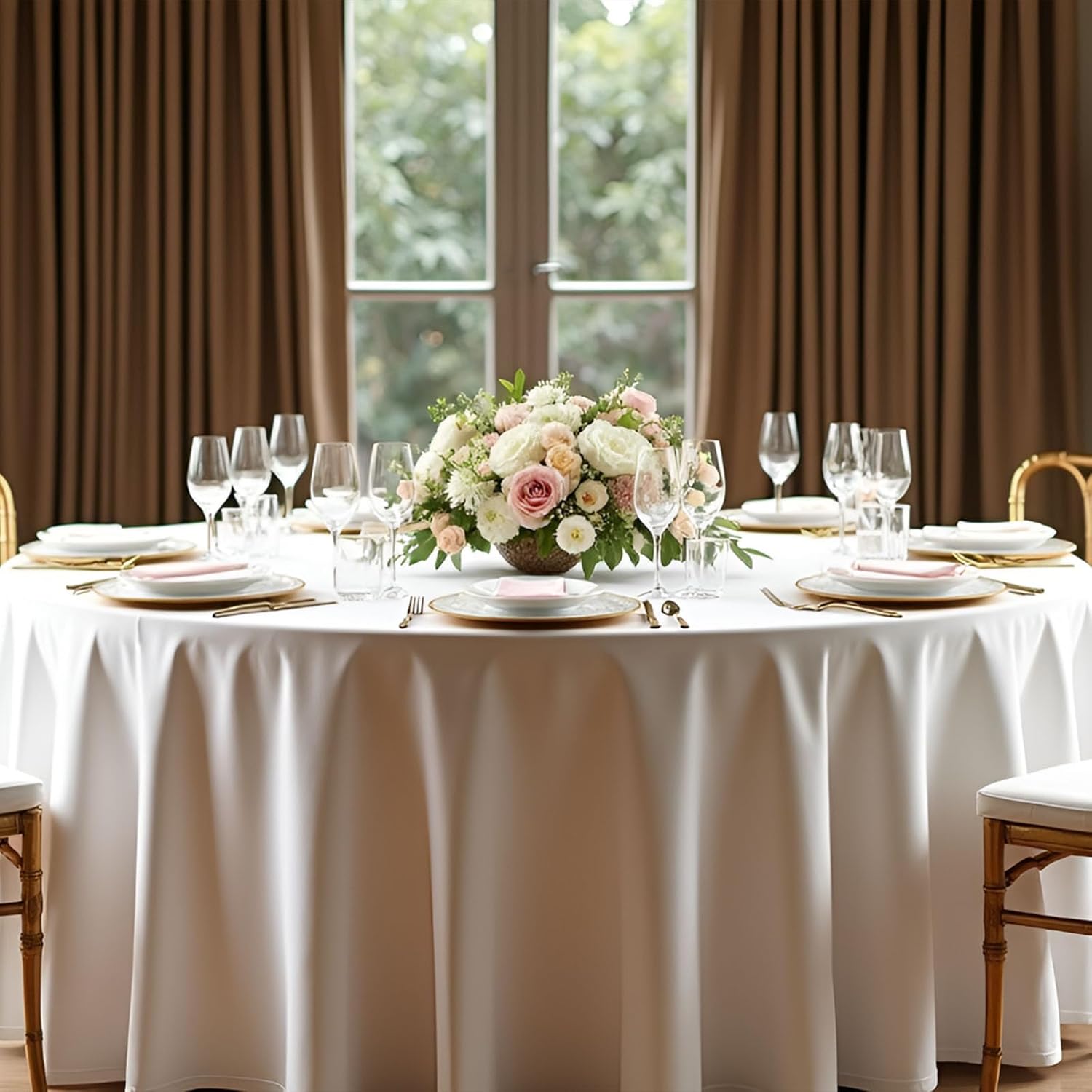 Thumbnail 1 de RestfulGlow 8-Pack 108-Inch White Round Tablecloth (Washable Polyester) for Round Tables