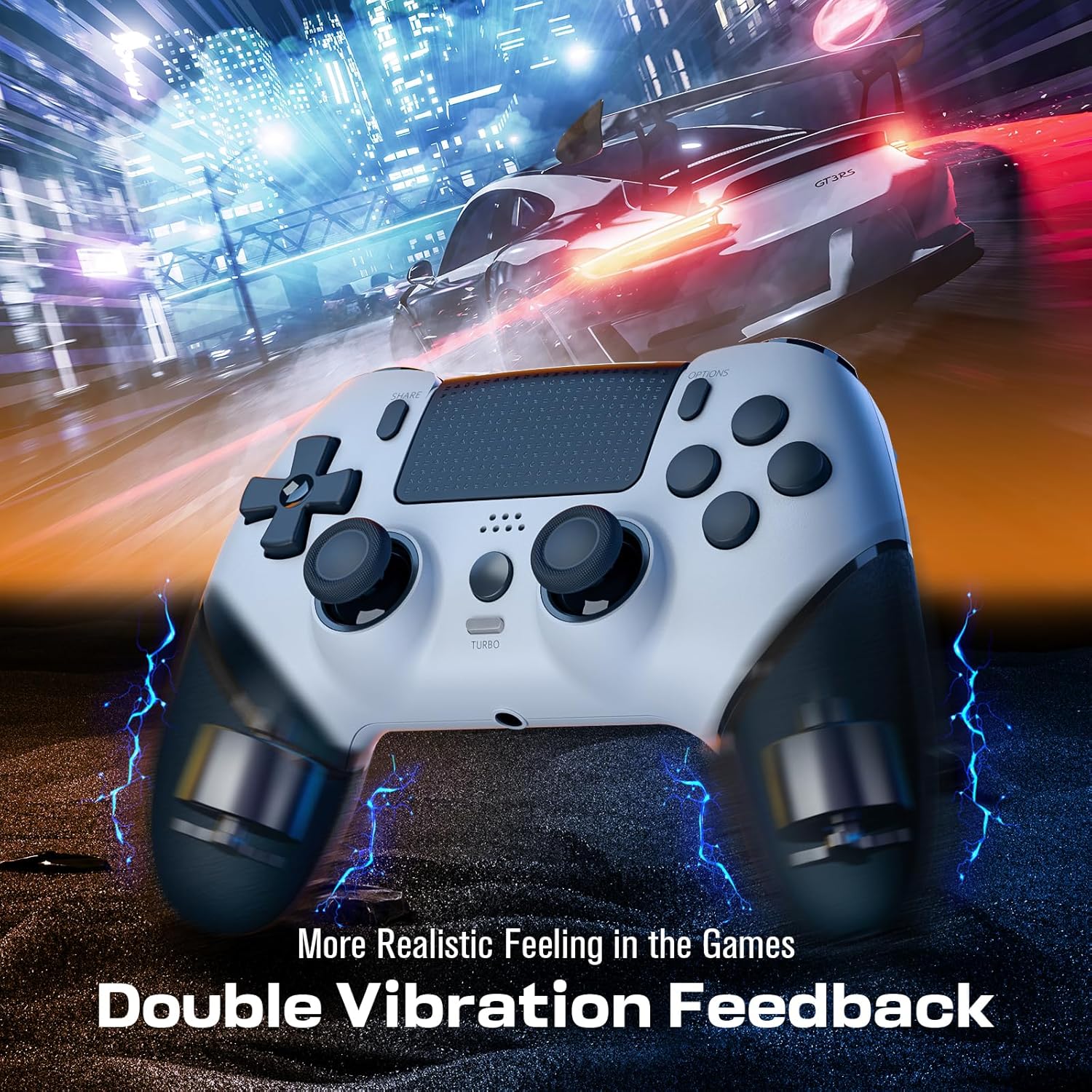 Detalle de CHEREEKI Wireless Controller for PS4 (Bluetooth) with 6-Axis, Dual Vibration, Touch Panel & Back Paddles – White