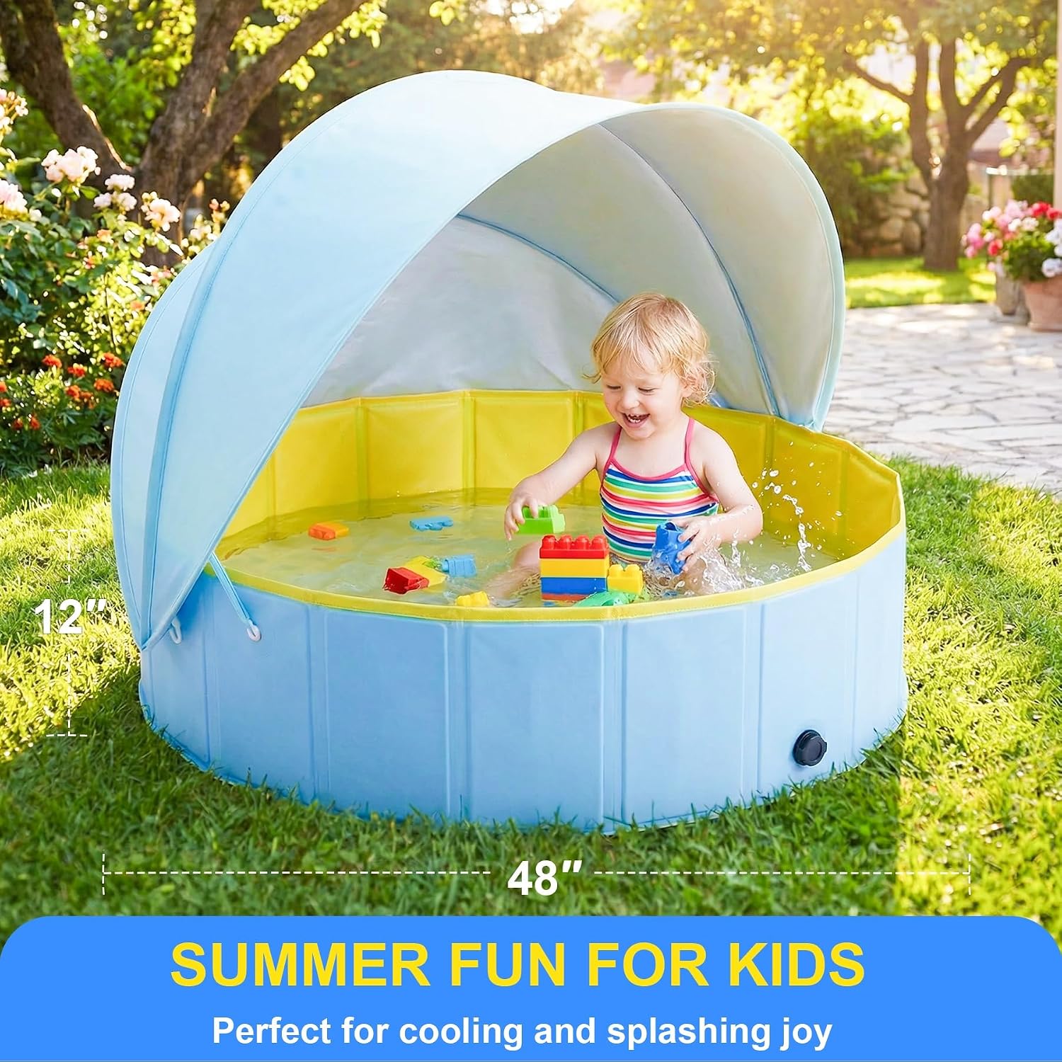 Thumbnail 6 de Kiddie Pool with Canopy: 48-Inch Large Foldable Sunshade Pool for Kids and Pets